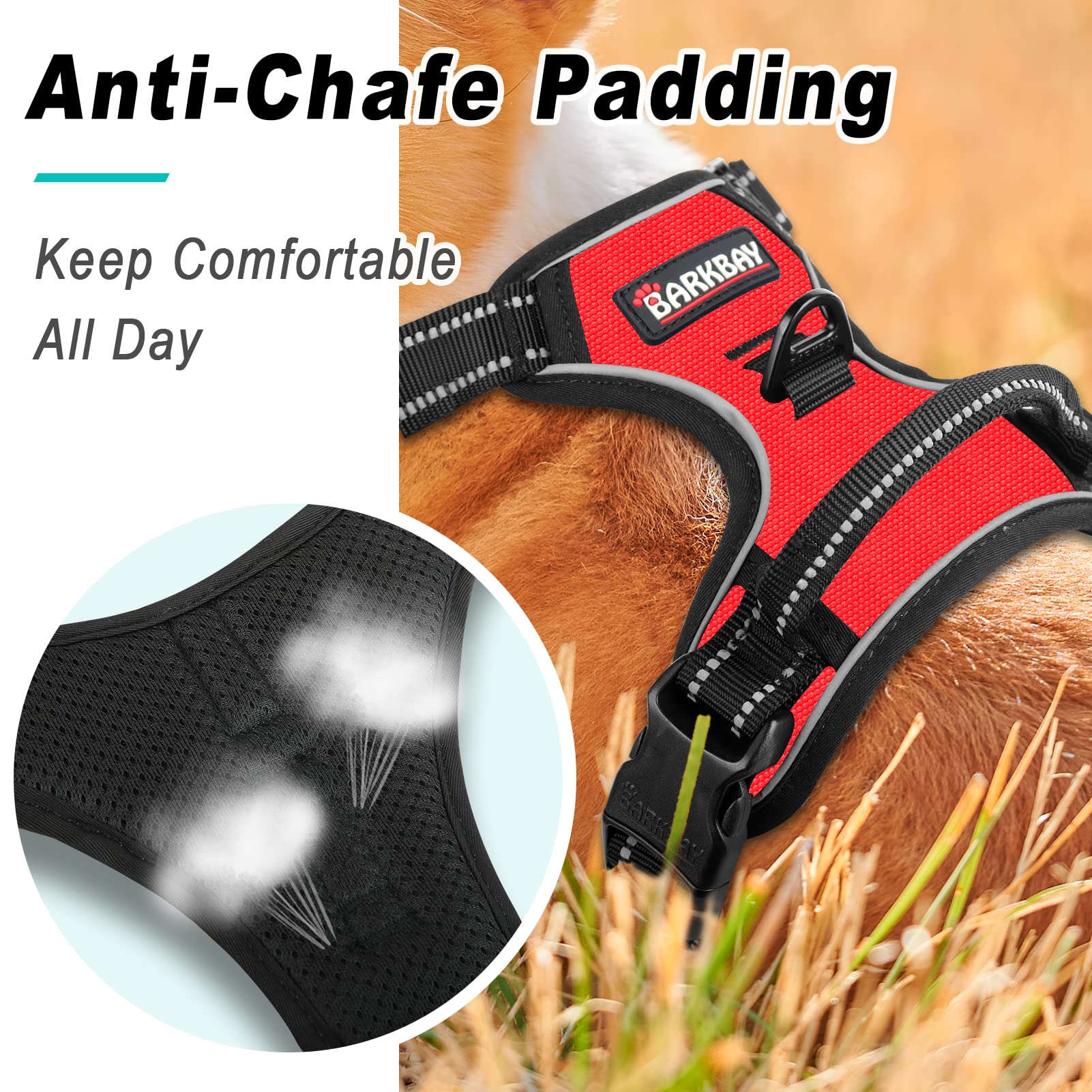 Barkbay No Pull Dog Harness Large Step In Reflective Dog Harness With Front Clip And Easy Control Handle For Walking Training Running(Red,L)