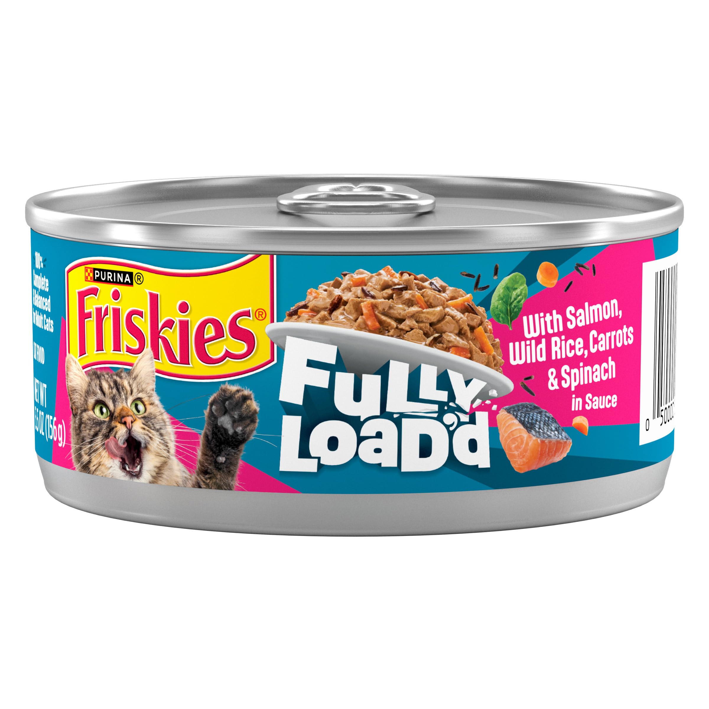 Purina Friskies Fully Loadd Wet Food for Cats with Salmon, Wild Rice, Carrots and Spinach in Sauce - 5.5 Ounce (Pack of 24)