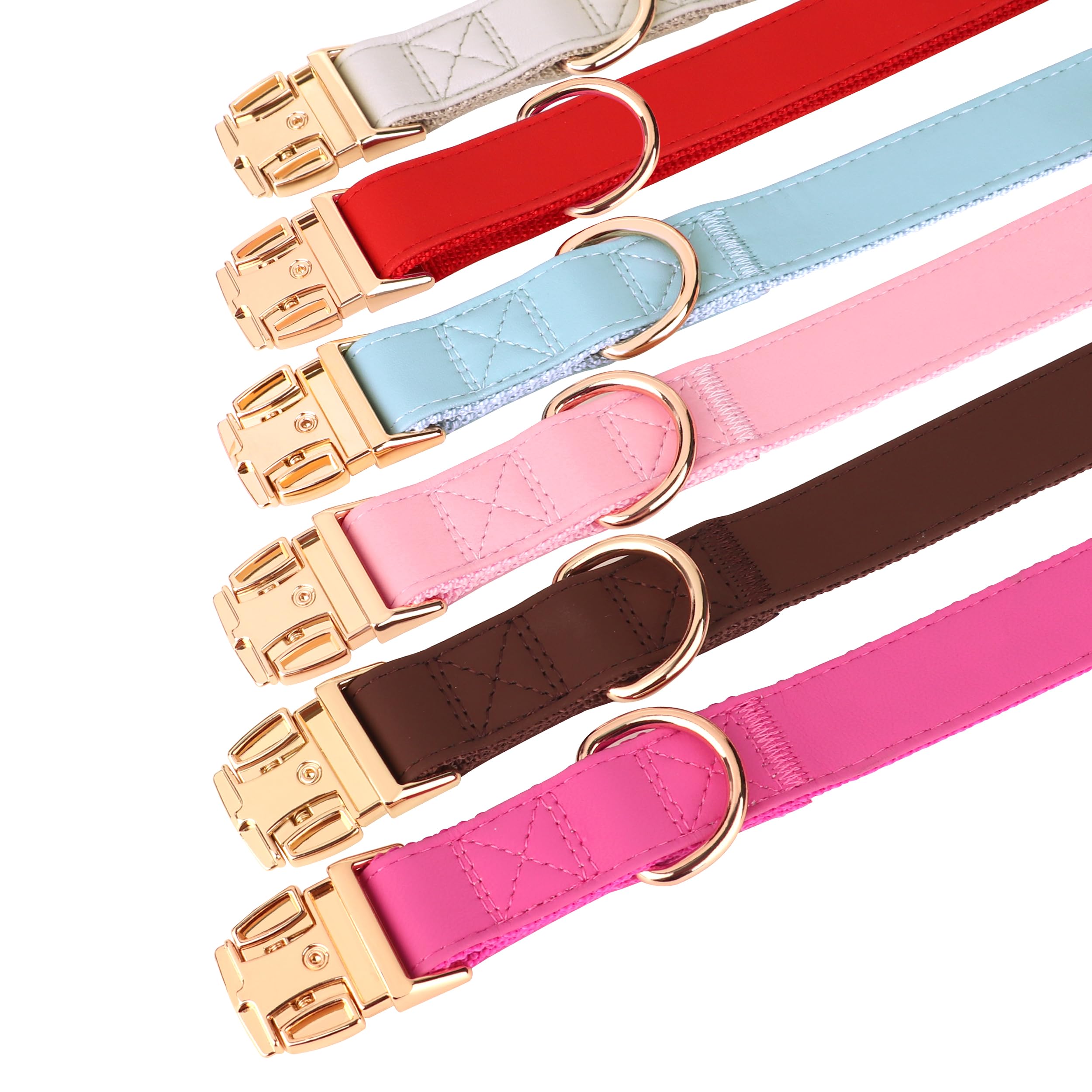 Pet Artist Charming Nylon Dog Collar With Leather Soft Comfy Elegant Nylon Collars For Dogs Small Medium Large 4 Bright Solid Color For Choosing Blue Red Brown Grey (Blue,Neck Fit 13-19'')