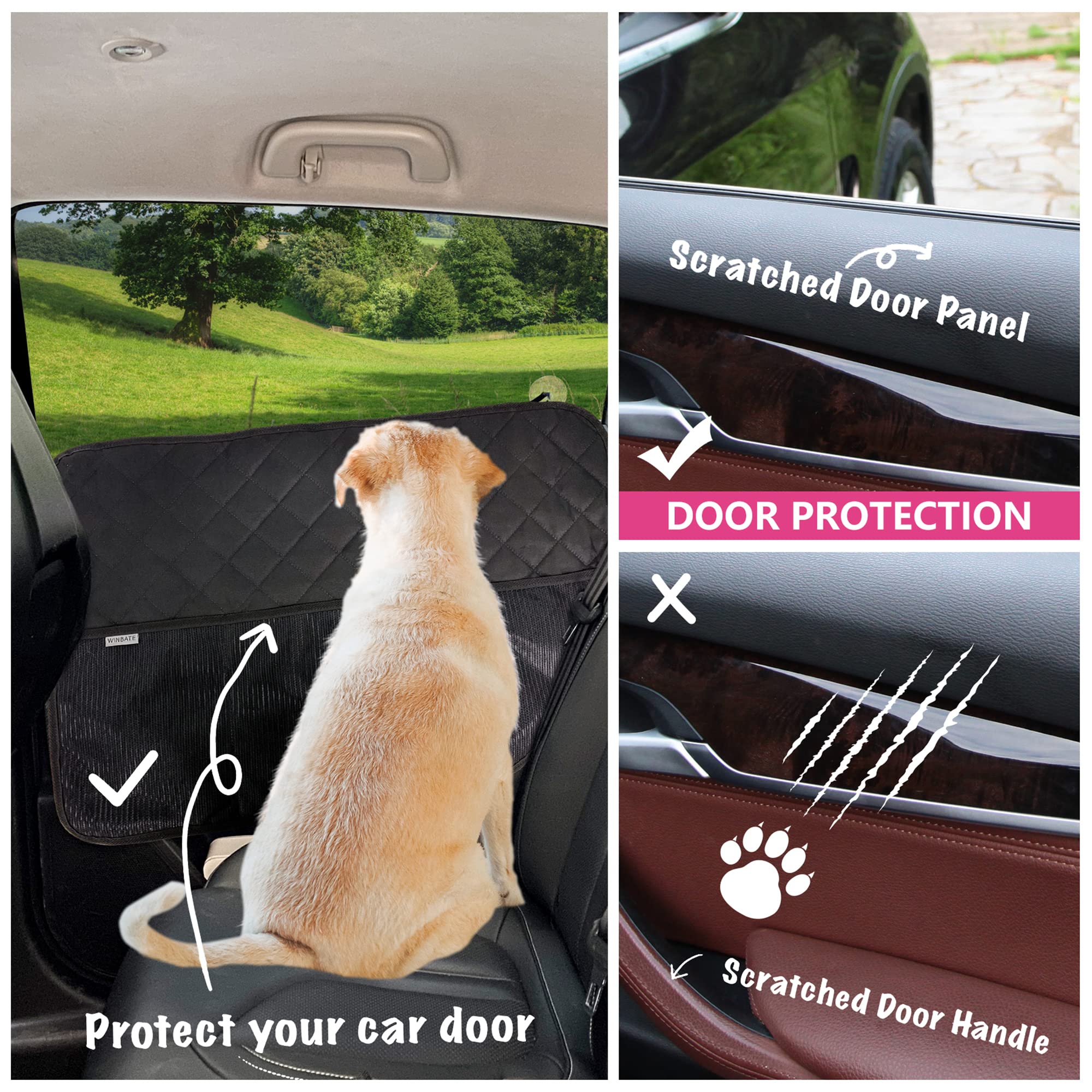 Winbate 2Pcs Car Door Protector For Dogs Pet Car Door Cover-Waterproof Scratchproof Nonslip Durable Car Door Protector, Machine Washable Pet Vehicle Door Guard (2 Packs Universal Fit)