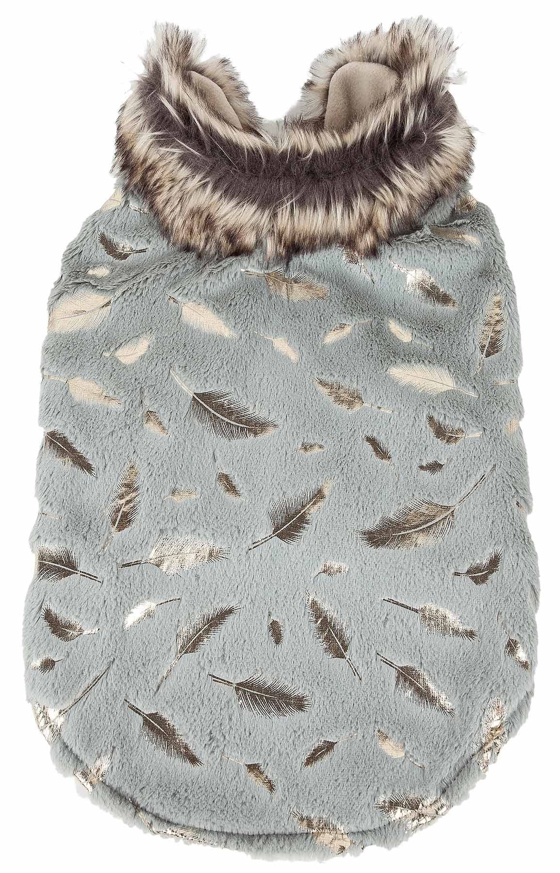 Pet Life  Luxe 'Gold-Wagger' Gold-Leaf Designer Fur Dog Jacket Coat, Large, Grey