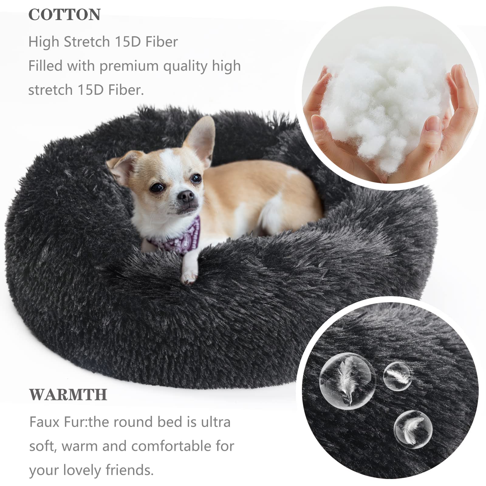 Nononfish Puppy Beds For Small Dogs Washable19Black Calming And Anxietypet Bedsfluffy And Plush Durable Small Dog Bed
