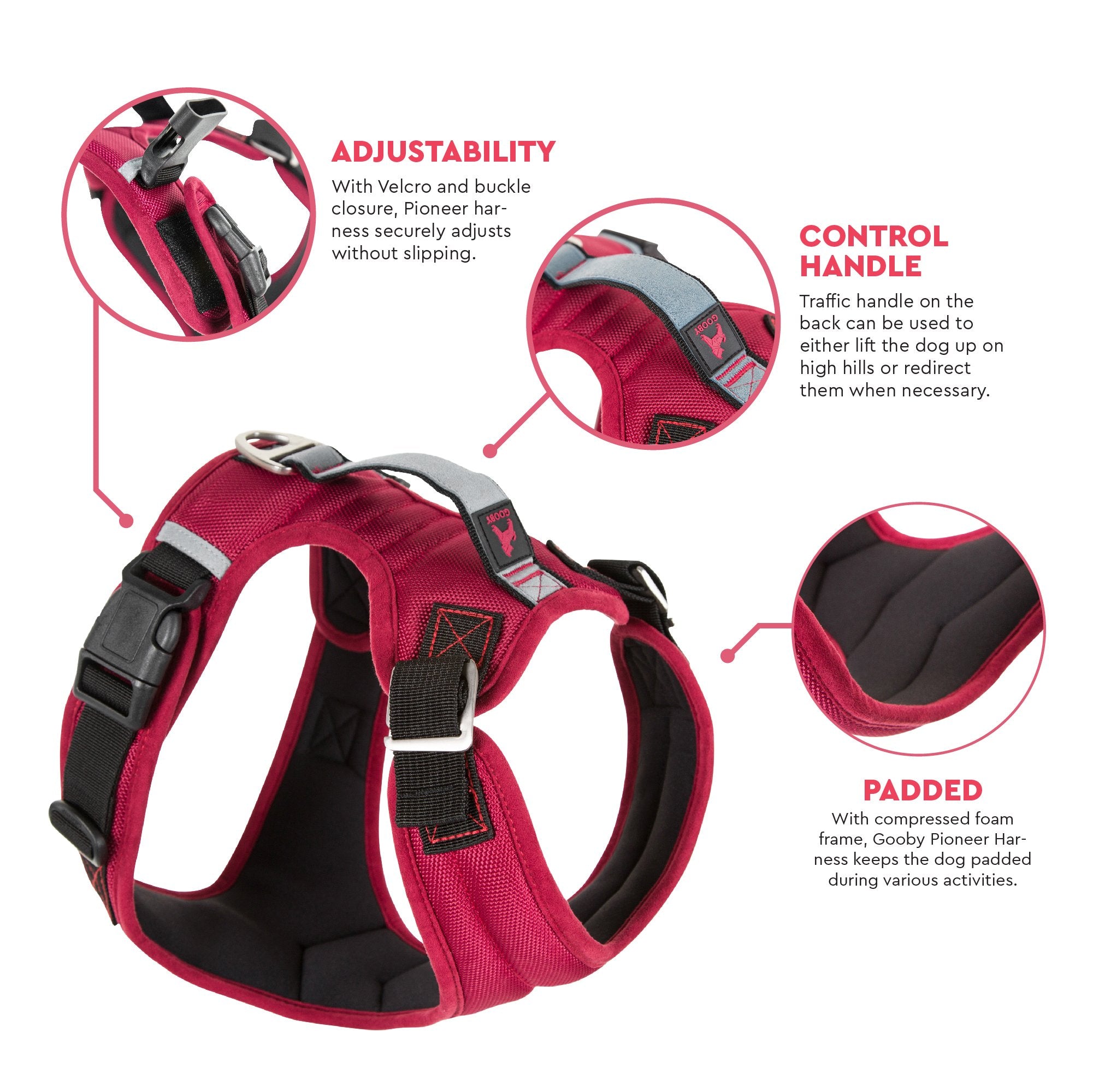 Gooby Pioneer Dog Harness, Control Handle & Seat Belt, X-Large, Red, Nylon, Model 04703-RED-XL