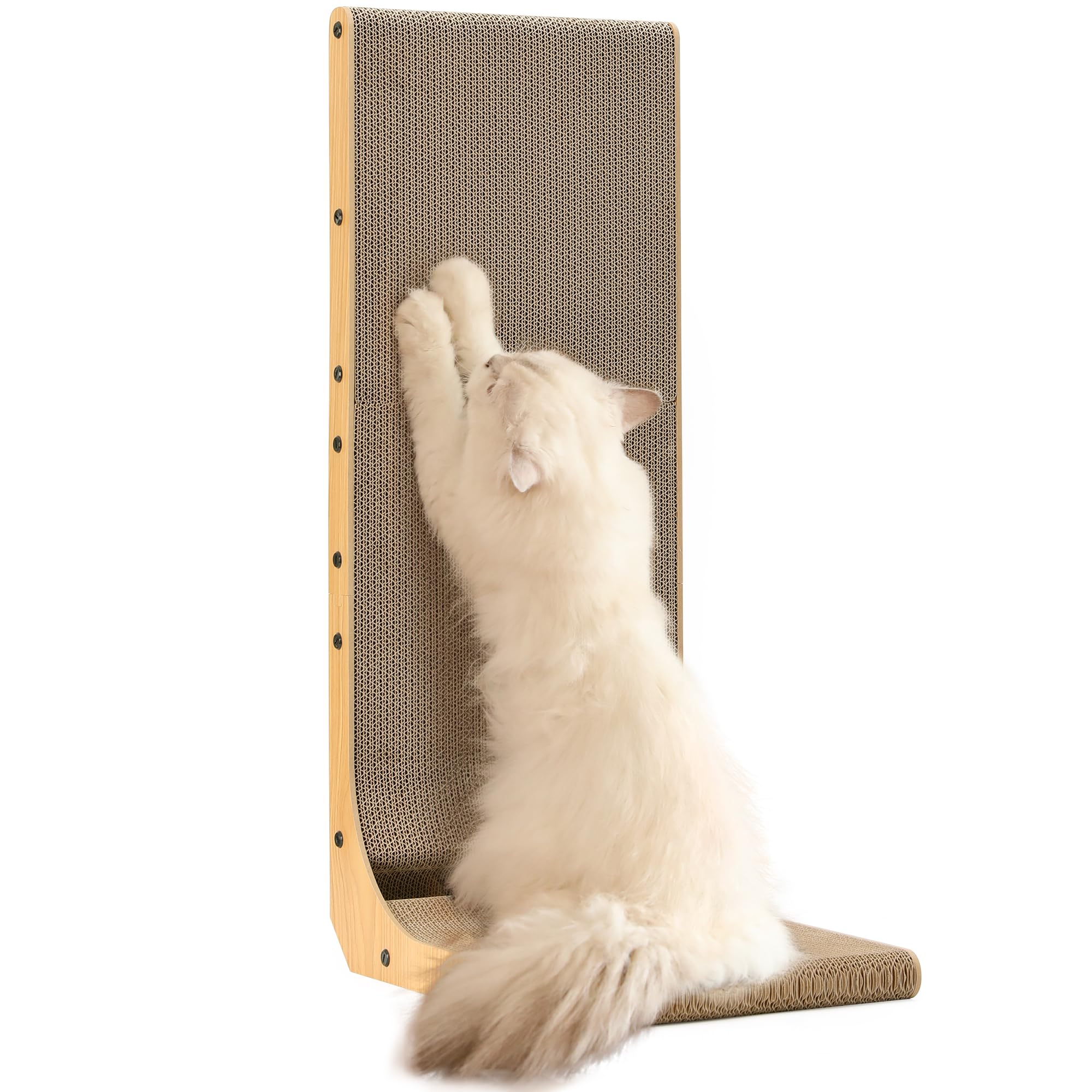 FUKUMARU Cat Scratcher, 32.7 Inch L Shape Cat Scratch Pad Wall Mounted, Cat Scratching Cardboard with Ball Toy for Indoor Cats, 