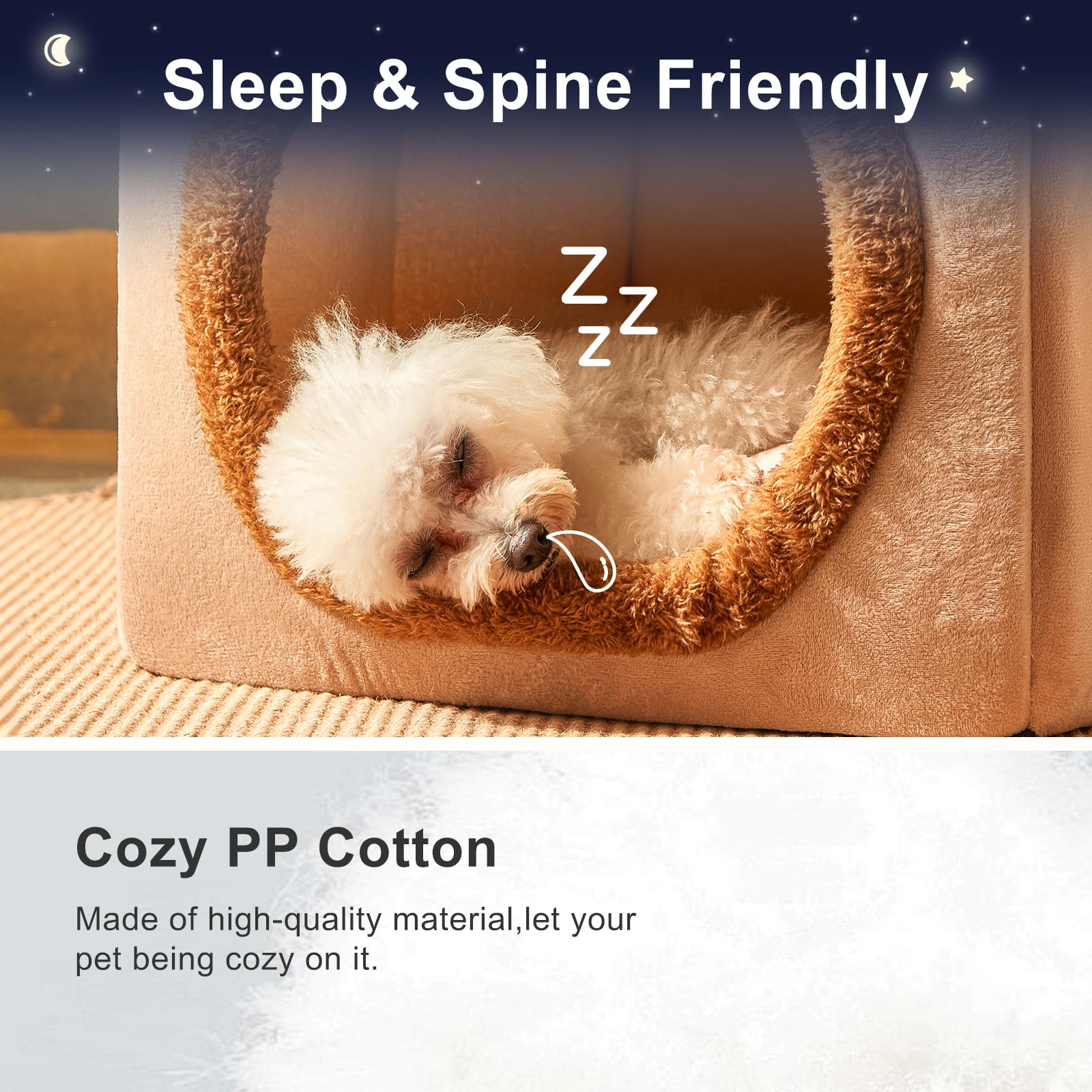 Jiupety Cute Small Dog House Indoor, Foldable Kennel Bed Mat With Cushion, L Size Tent Up to 30 lbs, Cave Bed With Non-Slip Bott