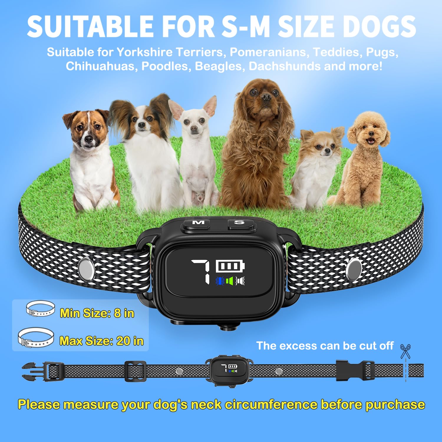 Ricivi Anti-Bark Collar For Small Dogs, No Shock Barking Collars With 7 Sensitivities, 3 Adjustable Modes Beep & Vibration, Ip67 Waterproof - Effective & Humane Small Dogs Bark Collar-Gloss Black