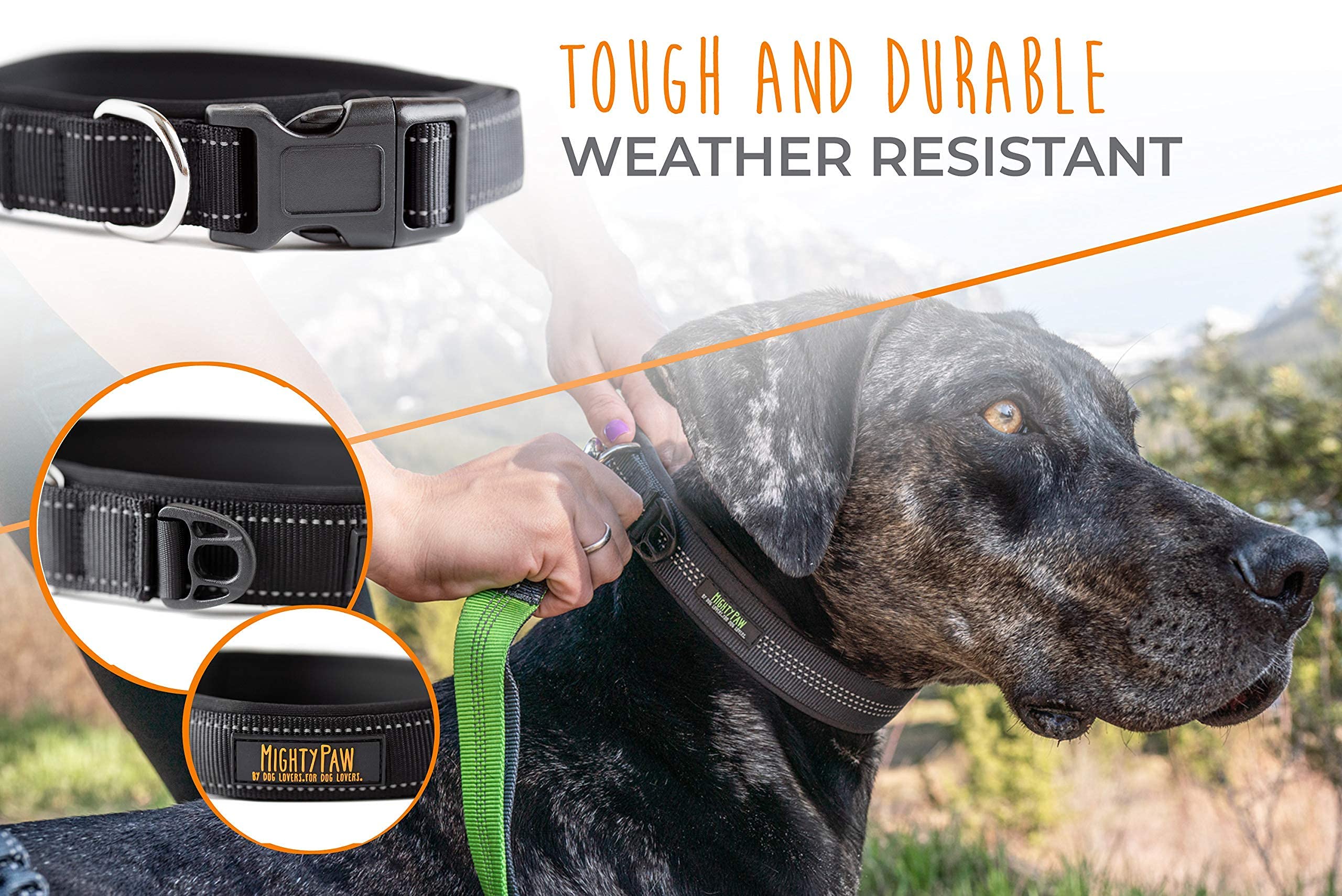 Mighty Paw Dog Collar - Neoprene Padded - Reflective For Running - Extra Comfort For Active Dogs - Active Dog - Padded Dog Collar - Comfortable Dog Collar For All Dog Breeds - Heavy Duty Dog Collar