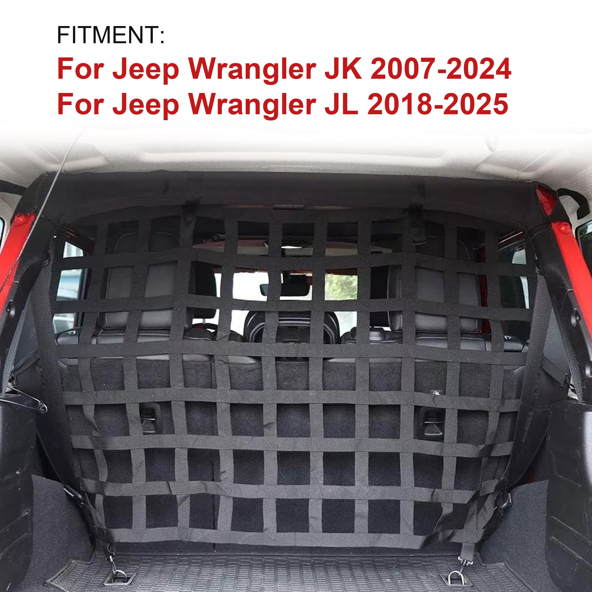 G Dog Barrier Rear Cargo Net Compatible With Jeep Wrangler Accessories Jk Jl Unlimited Sahara 4-Door 2007-2025, Safety Mesh Pet