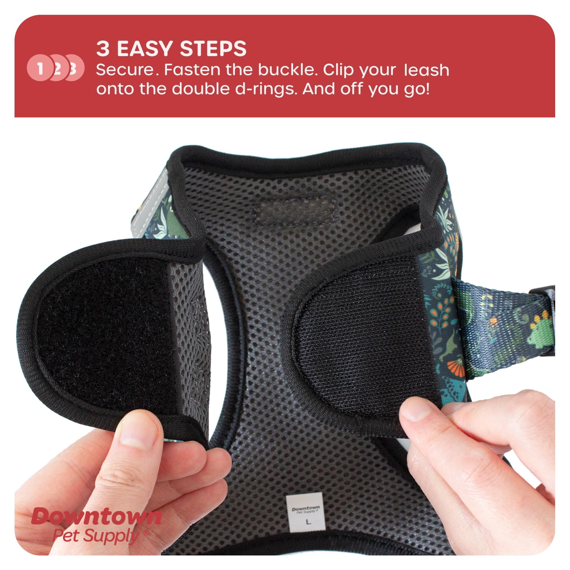 Downtown Pet Supply Step In Dog Harness For Small Dogs, No Pull, Small, Dinosaur - Adjustable, Reflective Trim, Padded Mesh Fabr