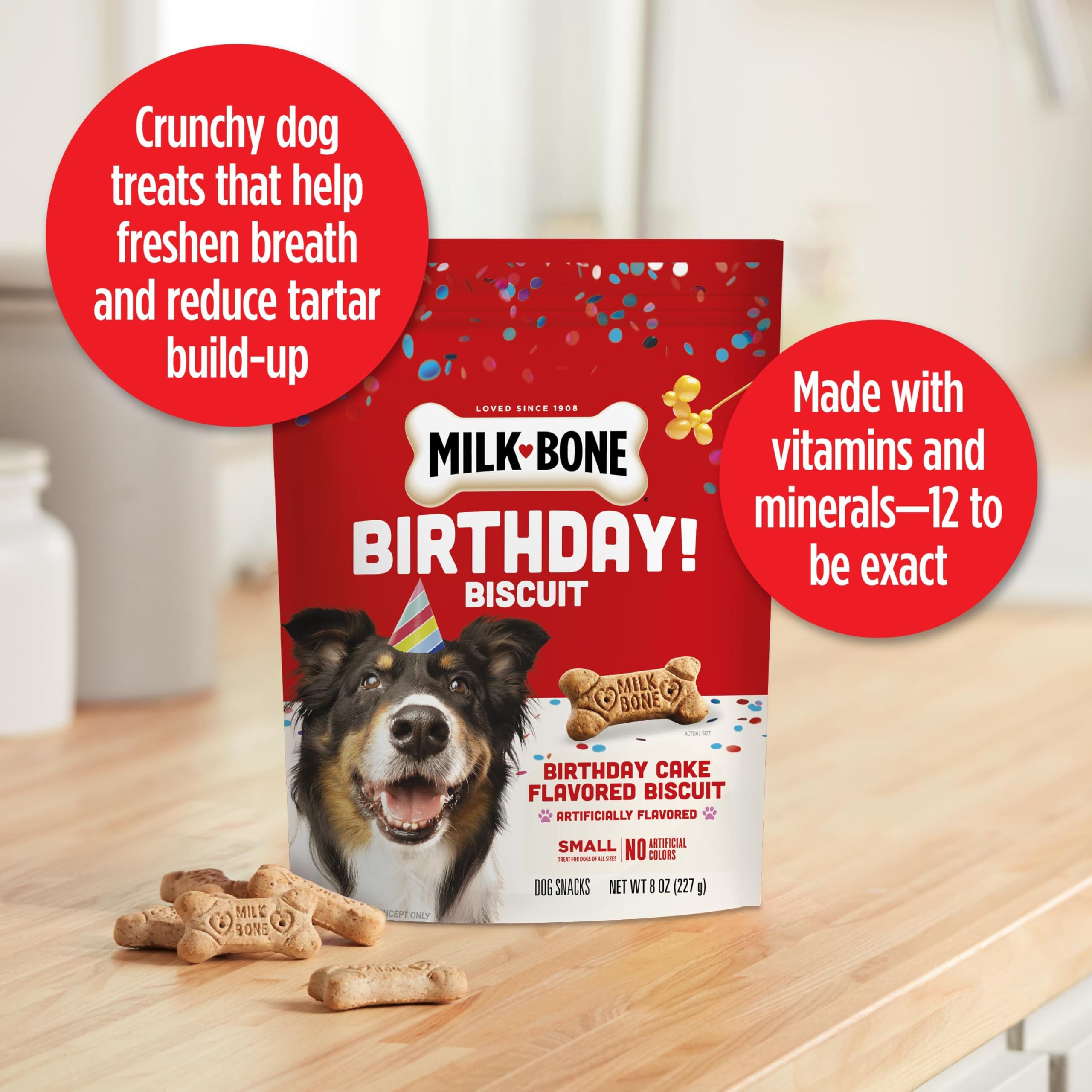 Milk-Bone Celebrate Birthday Cake Artificially Flavored Biscuits, Small Dog Treats, 8 oz. Bag
