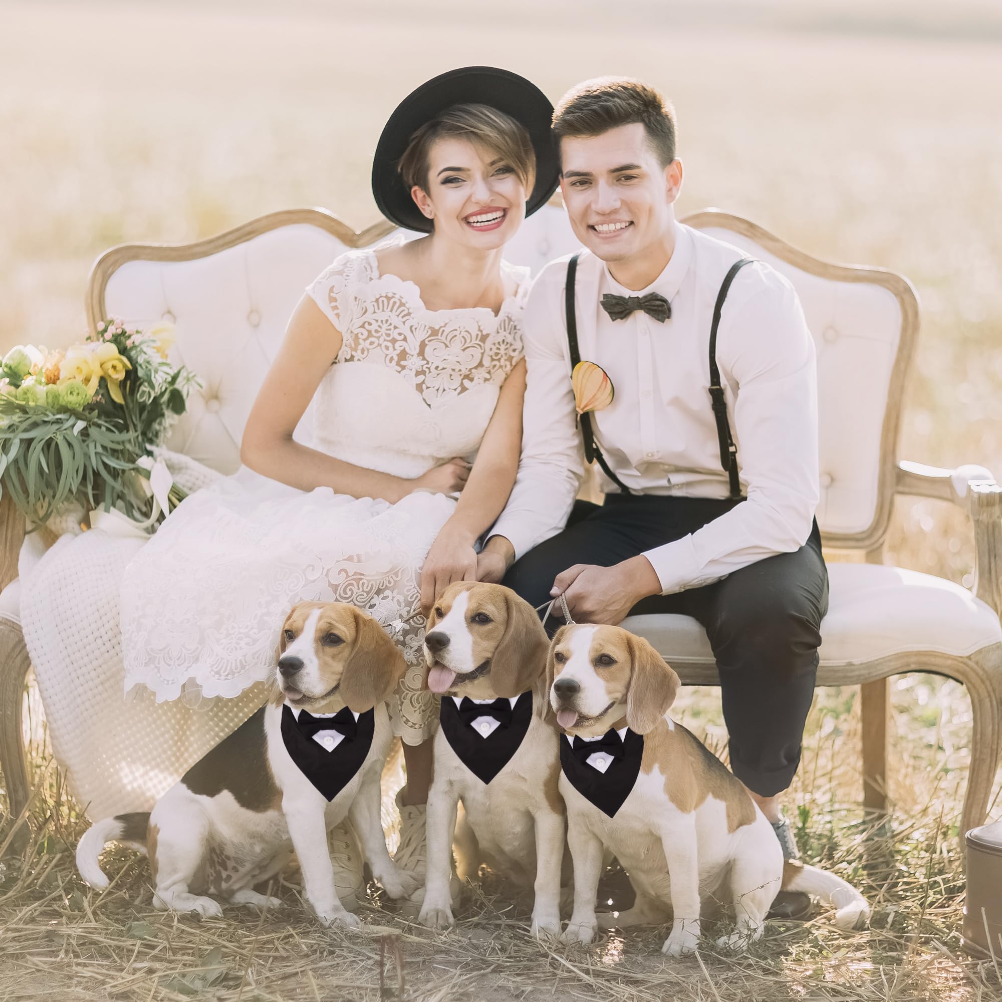 ADOGGYGO Formal Dog Tuxedo, Wedding Dog Collar with Bow Tie, Adjustable Pet Wedding Collar Bandana for Small Medium Large Dogs (