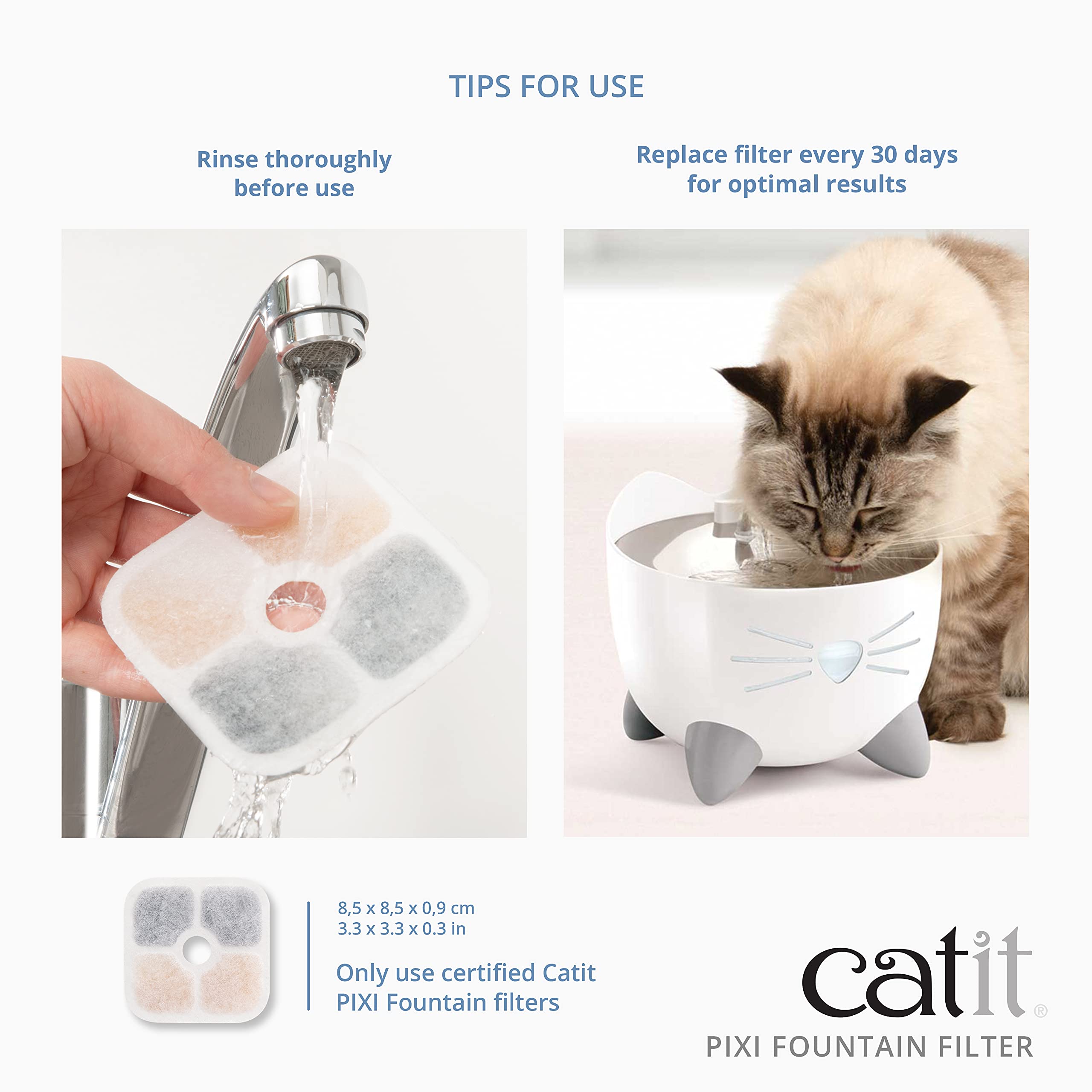 Catit Pixi Cat Drinking Fountain Original Filter, Official Replacement Triple Action Water Filter, 6-Pack, White