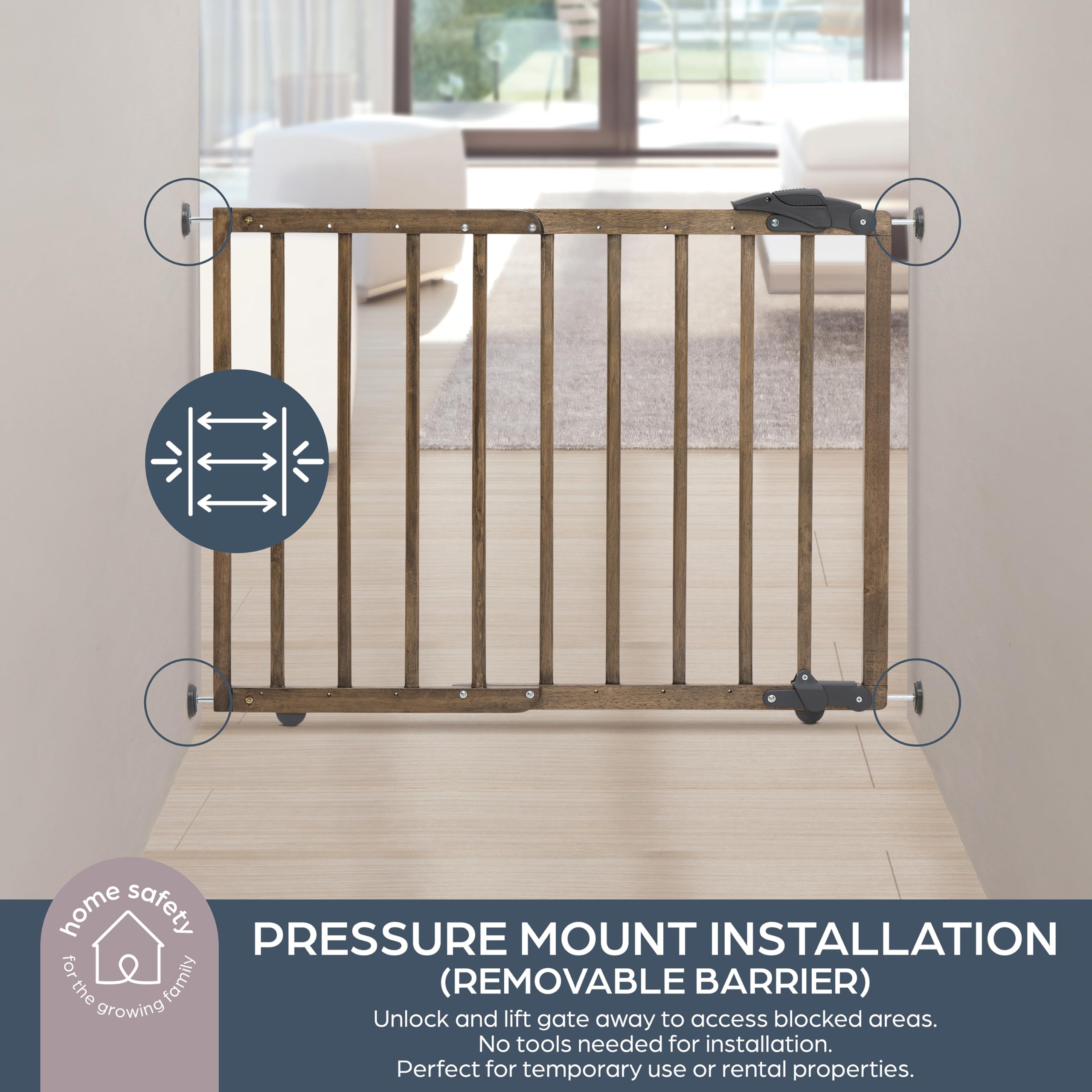 Dreambaby 27.5-41 Nottingham Rustic Wooden Baby Gate for Stairs and Doorways - Two Mount Options: Drill-in Walk Through or No Sc