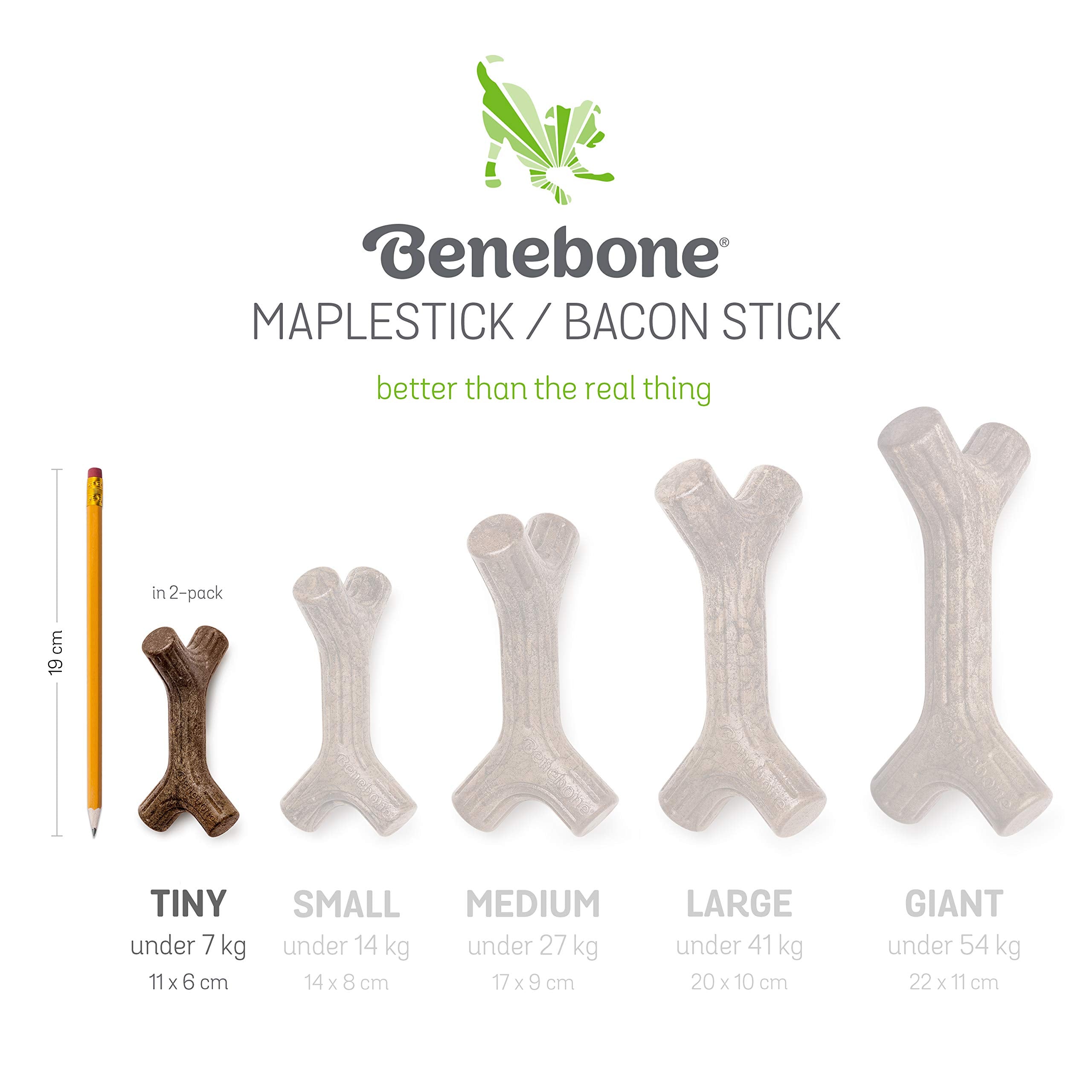Benebone 2-Pack Maplestick/Zaggler Durable Dog Chew Toys, Real Bacon, Real Maplewood, Made In Usa, Tiny, Extra Small, Brown
