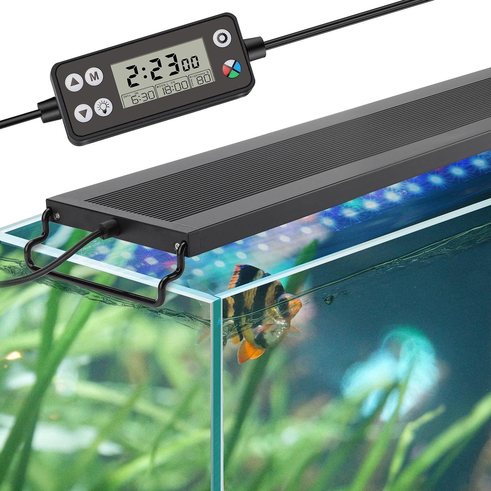 Hygger Auto On Off Led Aquarium Light, Full Spectrum Fish Tank Light With Lcd Monitor, 24/7 Lighting Cycle, 7 Colors, Adjustable