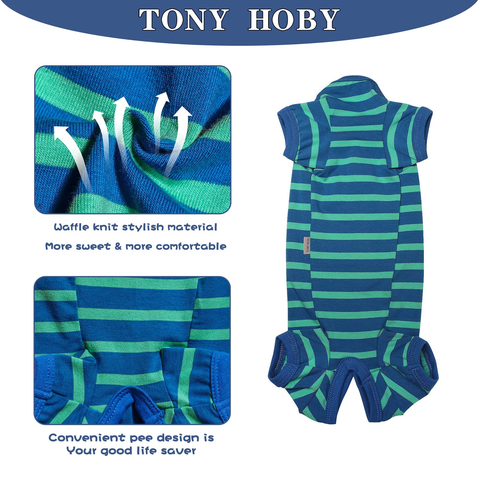 Tony Hoby Dog Pajamas For Medium Small Dog, Dog Jumpsuit With Stripes 4 Legged Pajamas, Soft Dog Onesies Pet Clothes (Blue&Green, Girl, Xl)