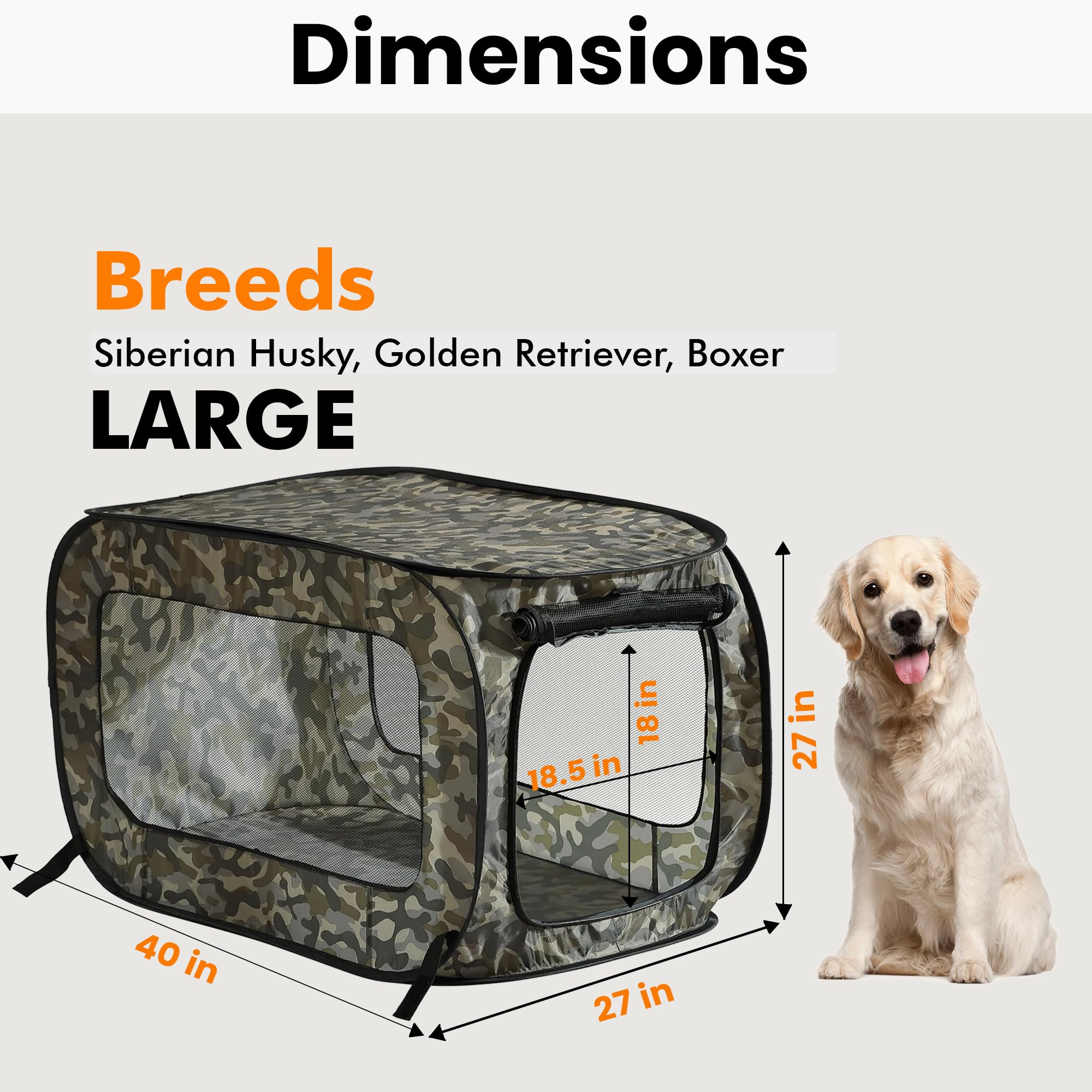 Beatrice Home Fashions Portable, Collapsible, Pop Up Kennel Travel Cat And Dog Crate, 40'' L X 27'' W X 27'' H, Camo Green