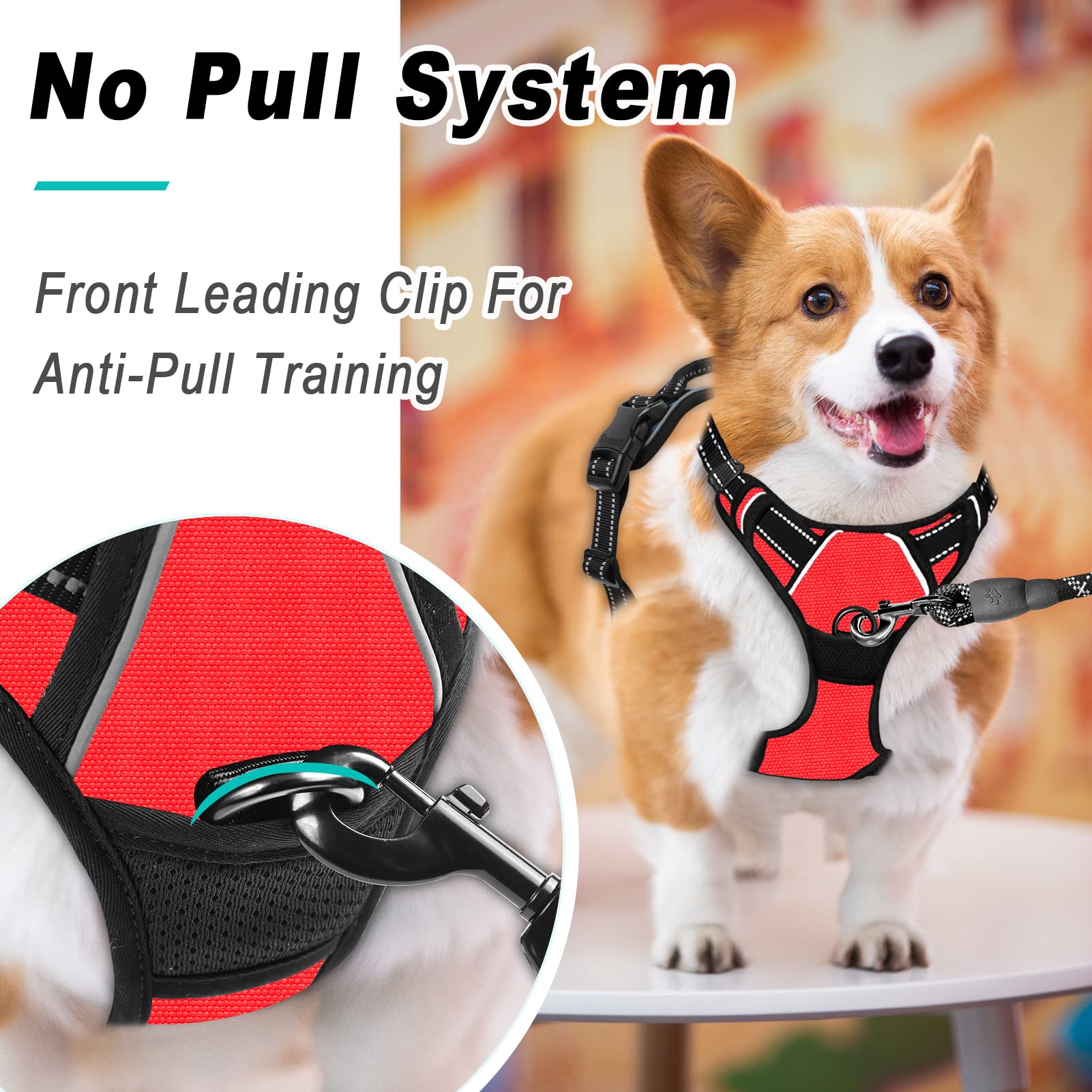 Barkbay No Pull Dog Harness Large Step In Reflective Dog Harness With Front Clip And Easy Control Handle For Walking Training Running(Red,L)