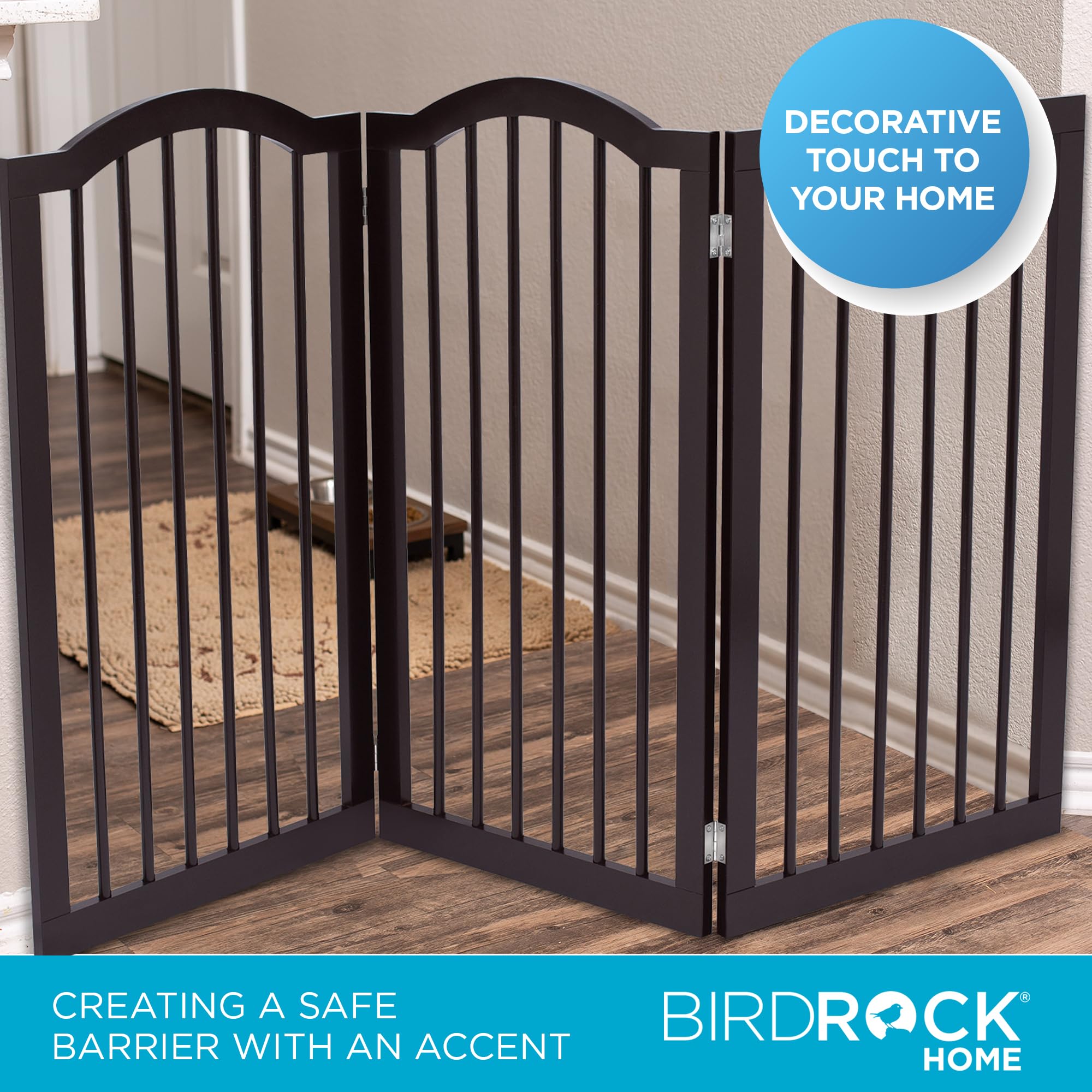 Internet'S Best Arched Top Dog Gate | 3 Panel, 36' H Wooden Pet Barrier For Dogs Or Cats | Freestanding Folding Room Divider For Doorways, Hallways, Stairs, And Porch | Portable, Extra Wide | Espresso