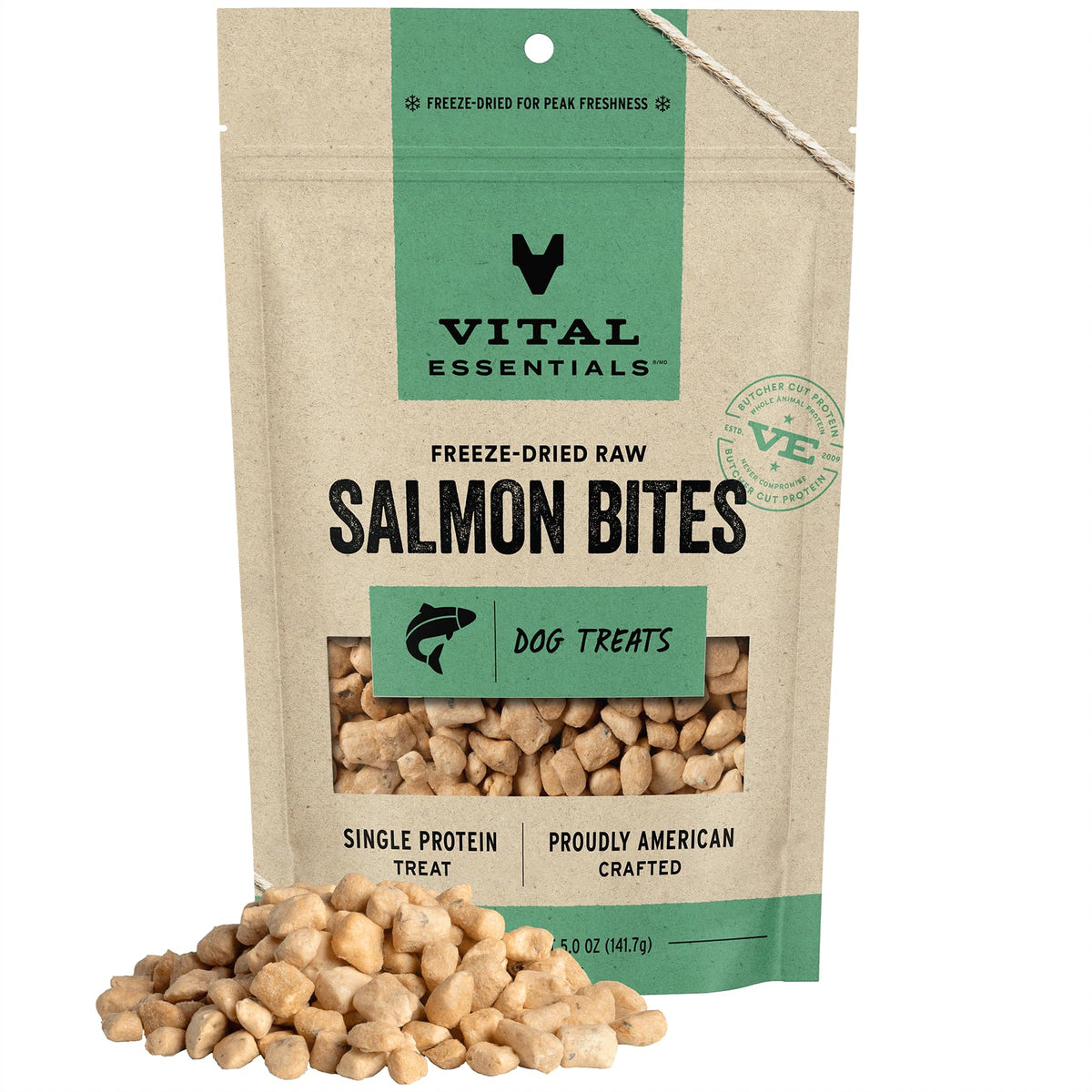 Vital Essentials Freeze Dried Raw Whole Animal Dog Treats, Salmon Bites, 5 Oz | Premium Quality High Protein Training Treats | Grain Free, Gluten Free, Filler Free