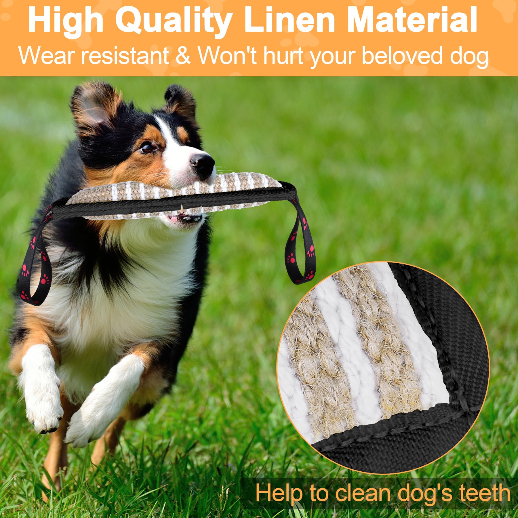 Dog Tug Toy Dog Bite Jute Pillow Pull Toy with 2 Strong Handles Perfect for Tug of War, Puppy Interactive Play, Tear Resistant B