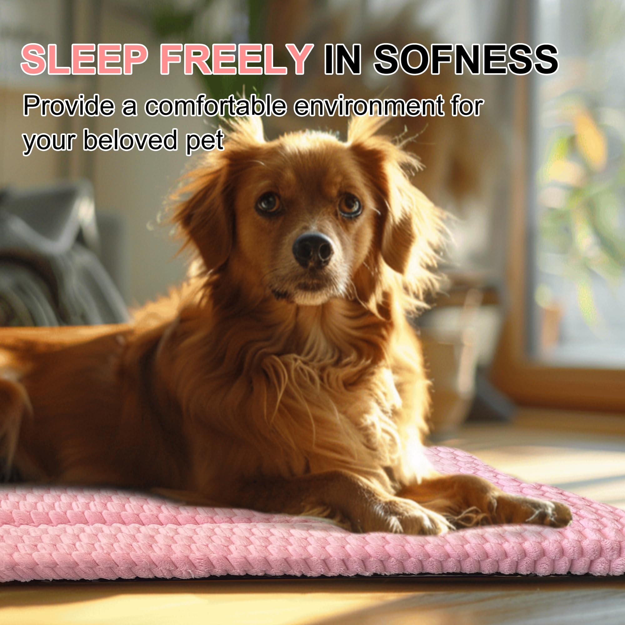 Dog Bed Crate Mat, Soft Durable Washable Anti-Slip Kennel Pad for Dogs & Cats, Reversible (Pink, M(30*20*1.5))