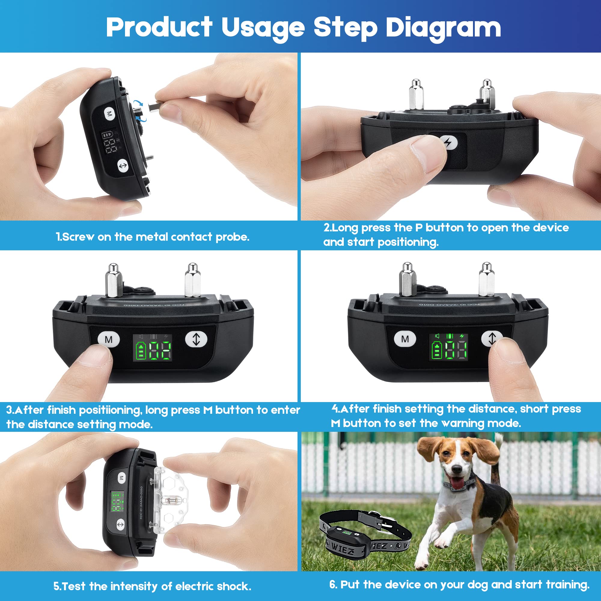 Wiez Gps Wireless Dog Fence, Electric Dog Fence For Outdoor, Range 65-3281Ft, Adjustable Warning Strength, Rechargeable, Pet Con