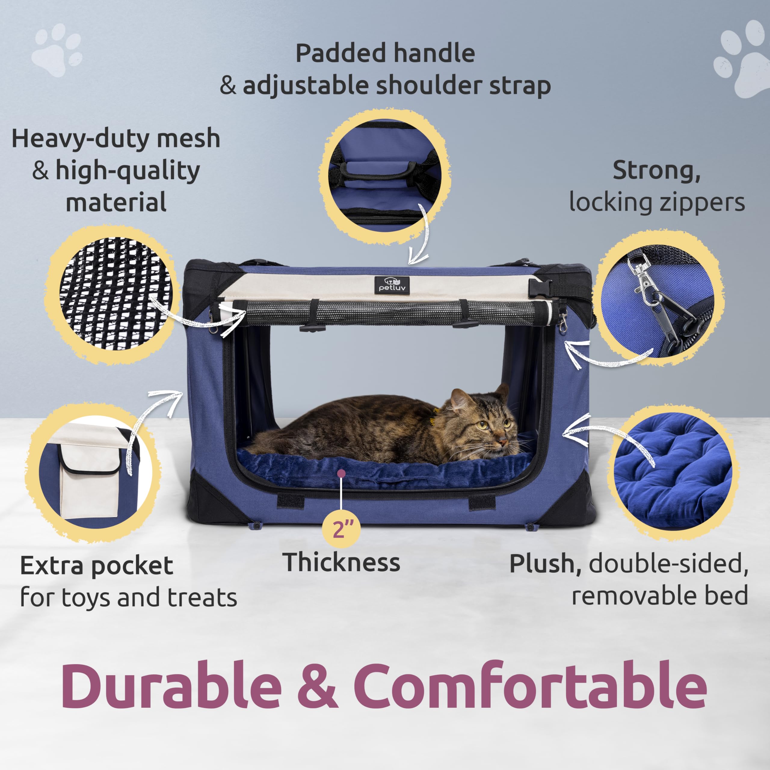 Large Cat Carrier & Dog Carrier for 2 Cats or Medium Dog. Soft Sided Pet Carrier for Travel. Collapsible, Portable with Soft Bed