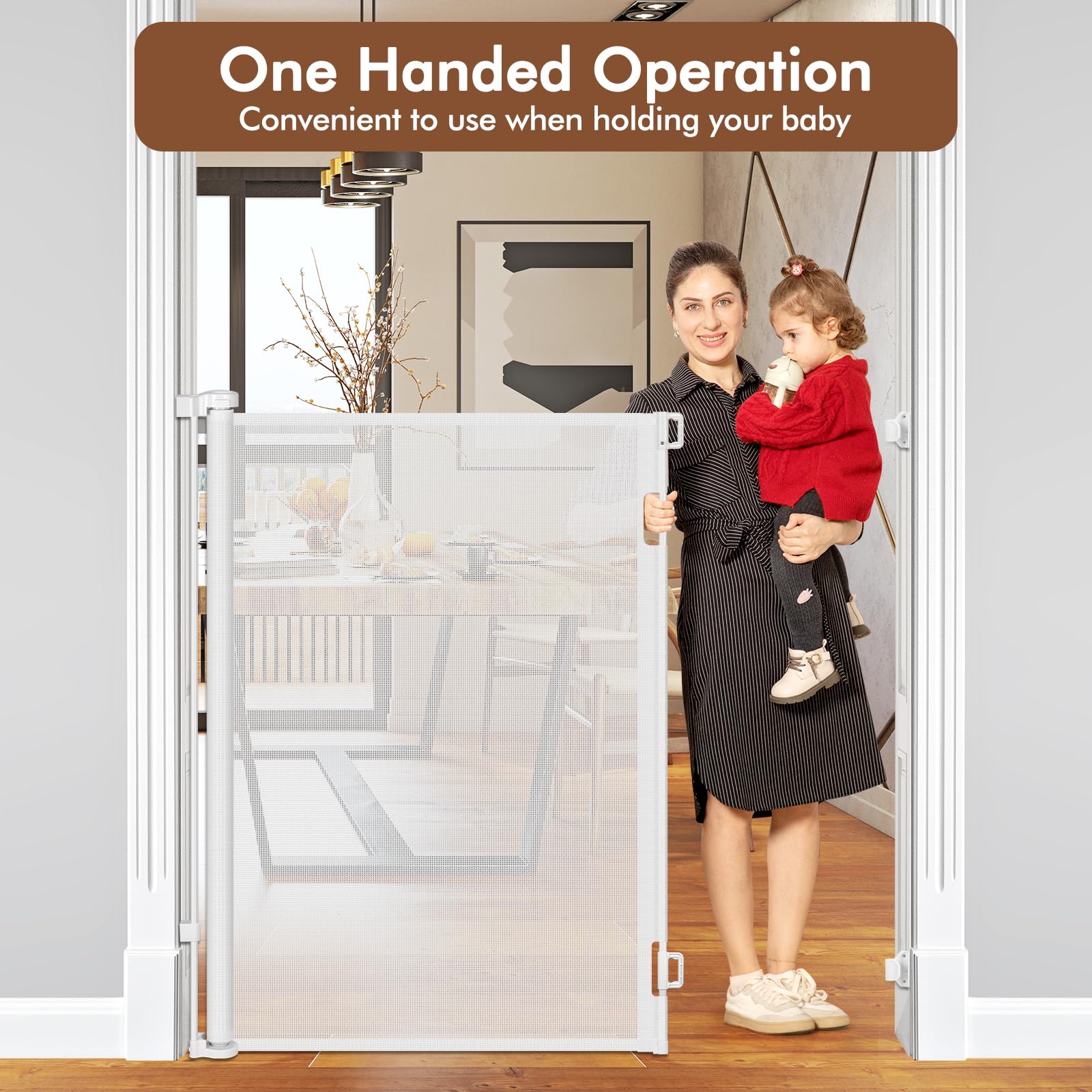 48 Inch Extra Tall Retractable Baby Gates, Extends to 55'' Wide, Extra Tall Dog Gate for Doorways Indoor Tall Mesh Gate Extra Ta