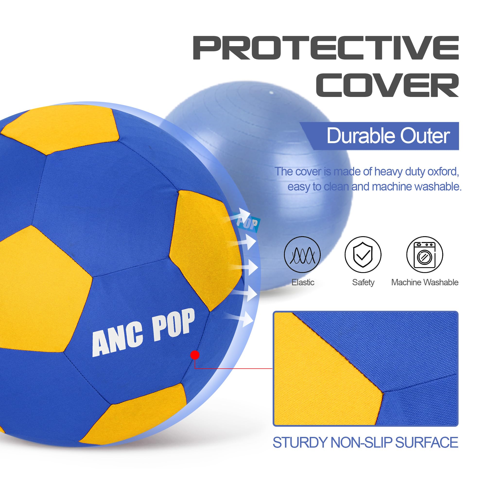 Anc Pop Herding Ball For Dogs Horse Ball & Cover 25'' For Horses Large With Hand Pump For Play, Blue And Yellow