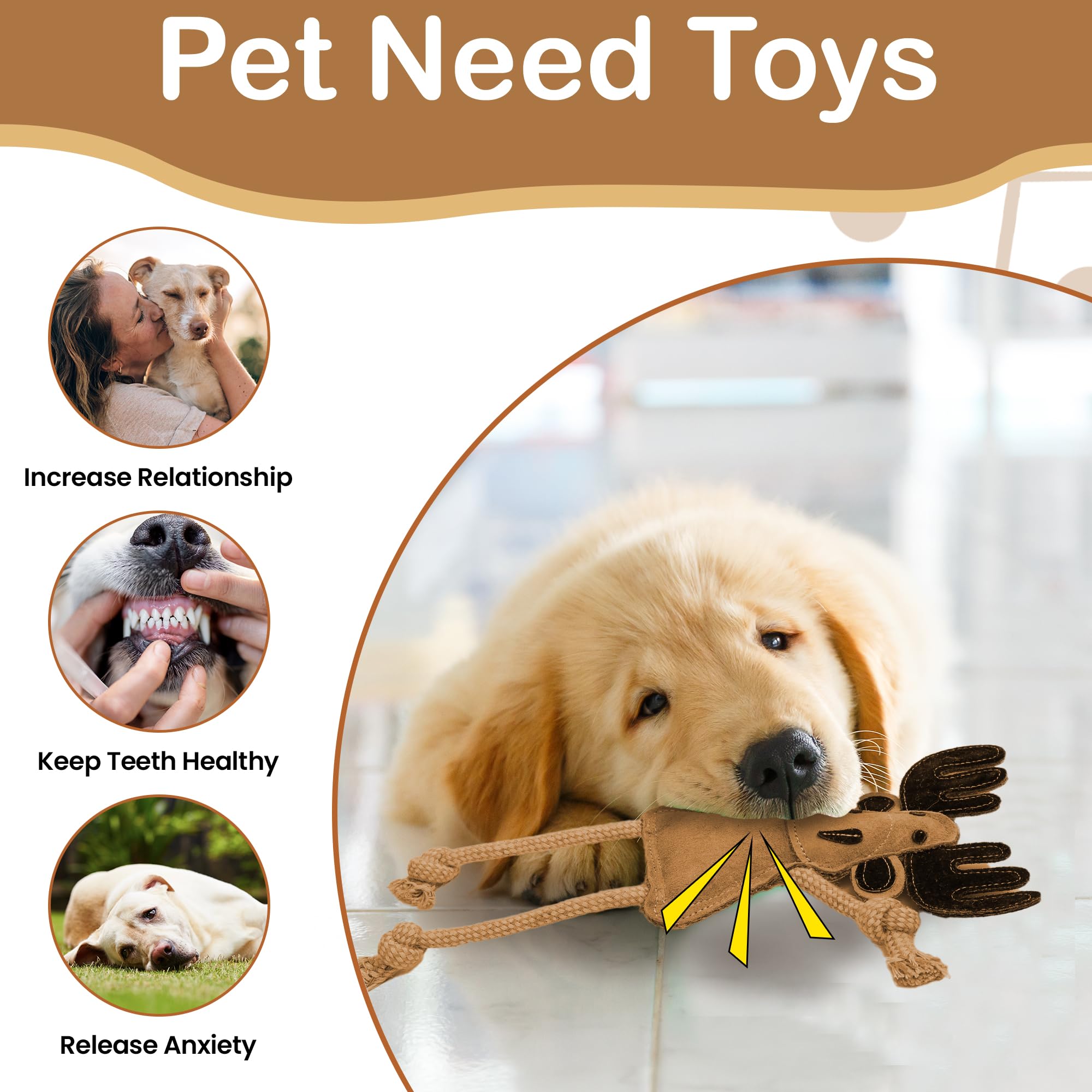 SPOT Dura-Fused Leather Dog Toy - Squeaker & Rope Limbs, 14in, Multicolor, Model 54120, Durable Chew Toy for Light to Moderate Chewers