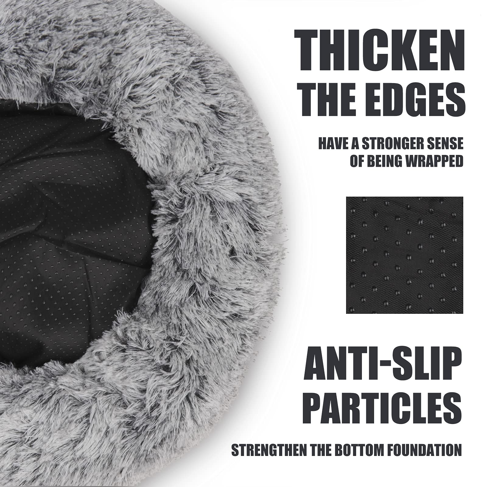 Shinhye Cat Bed Round Plush Fluffy Hooded Cat Bed Cave, Cozy For Indoor Cats Or Small Dog Beds, Soothing Pet Beds Doughnut Calm Anti-Nxiety Dog Bed - Waterproof Bottom Washable, Grey.20 Inches