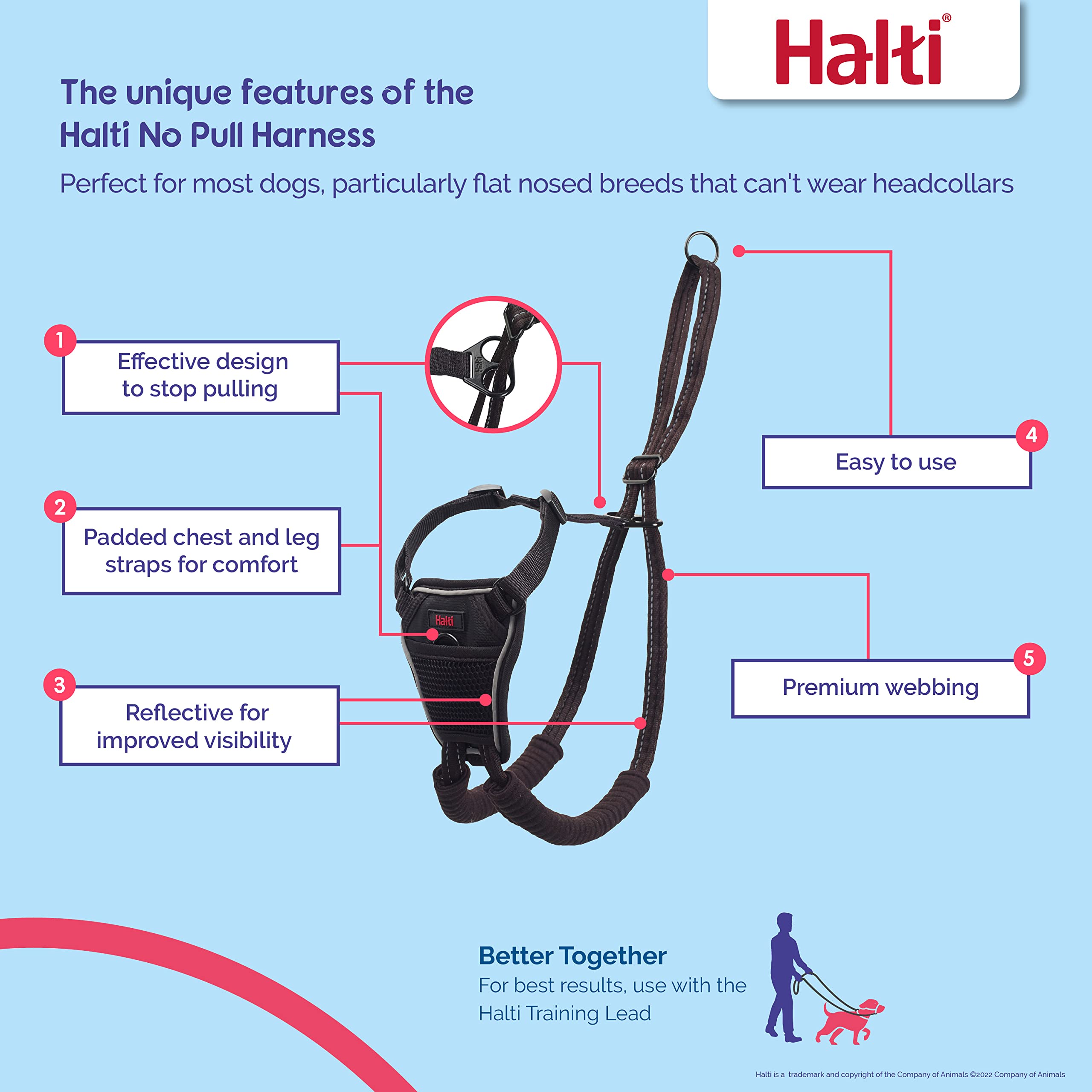 Halti No Pull Harness - To Stop Your Dog Pulling On The Leash. Adjustable, Lightweight And Easy To Use. Reflective Dog Training Harness For Small Dogs (Size S)