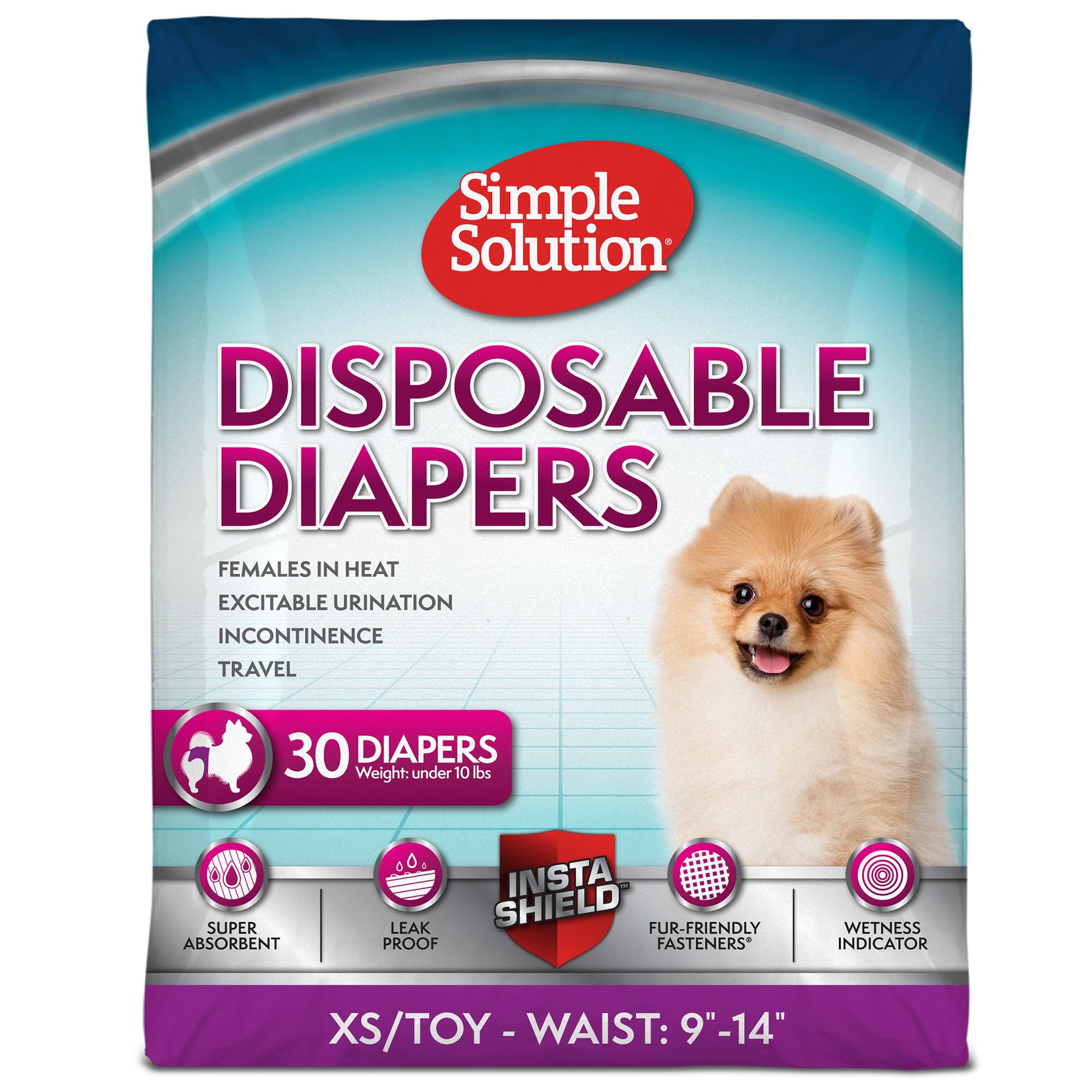 Simple Solution True Fit Disposable Dog Diapers For Female Dogs | Super Absorbent With Wetness Indicator | Xs/Toy | 30 Count