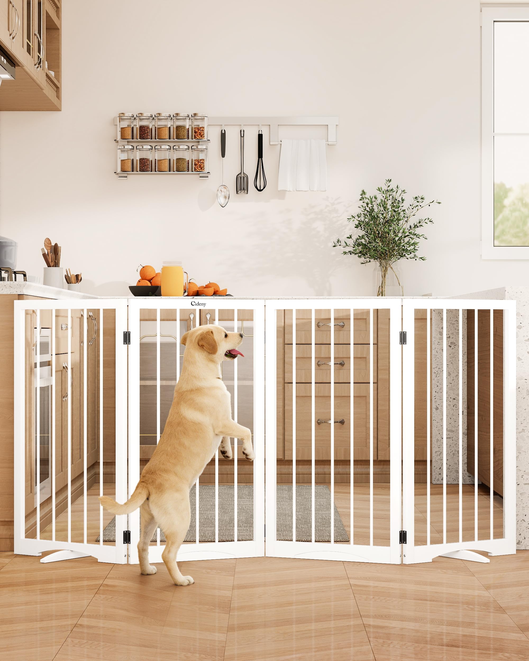 Cideny 32 Extra Tall Freestanding Dog Gate, Foldable Pet Gate for Doorways Stairs Hallways, 4-Panel Dog Fence with Support Feet 