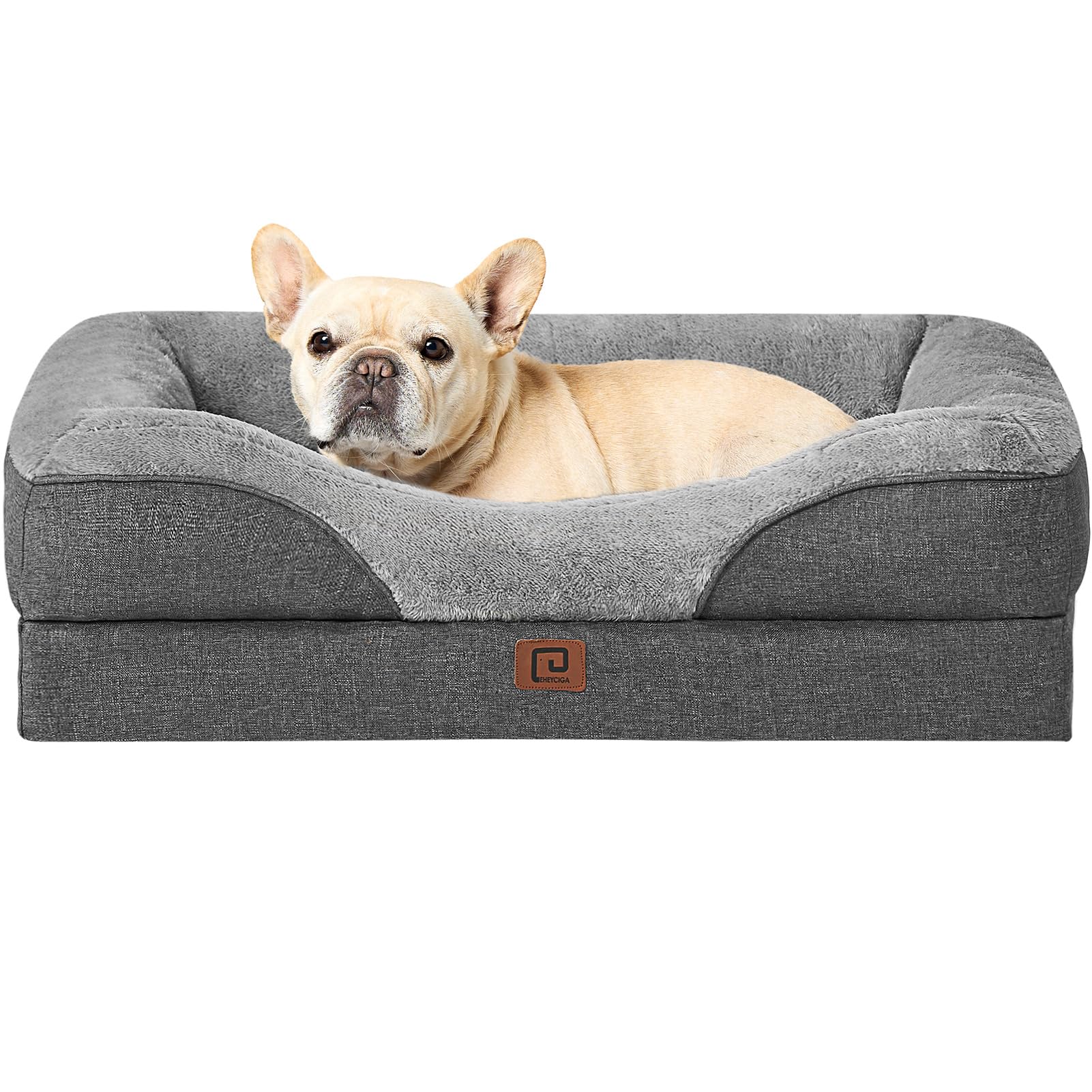 Eheyciga Memory Foam Dog Bed For Medium Size, Orthopedic Dog Sofa With Sides And Waterproof Liner, Washable Bolster Pet Bed Couc