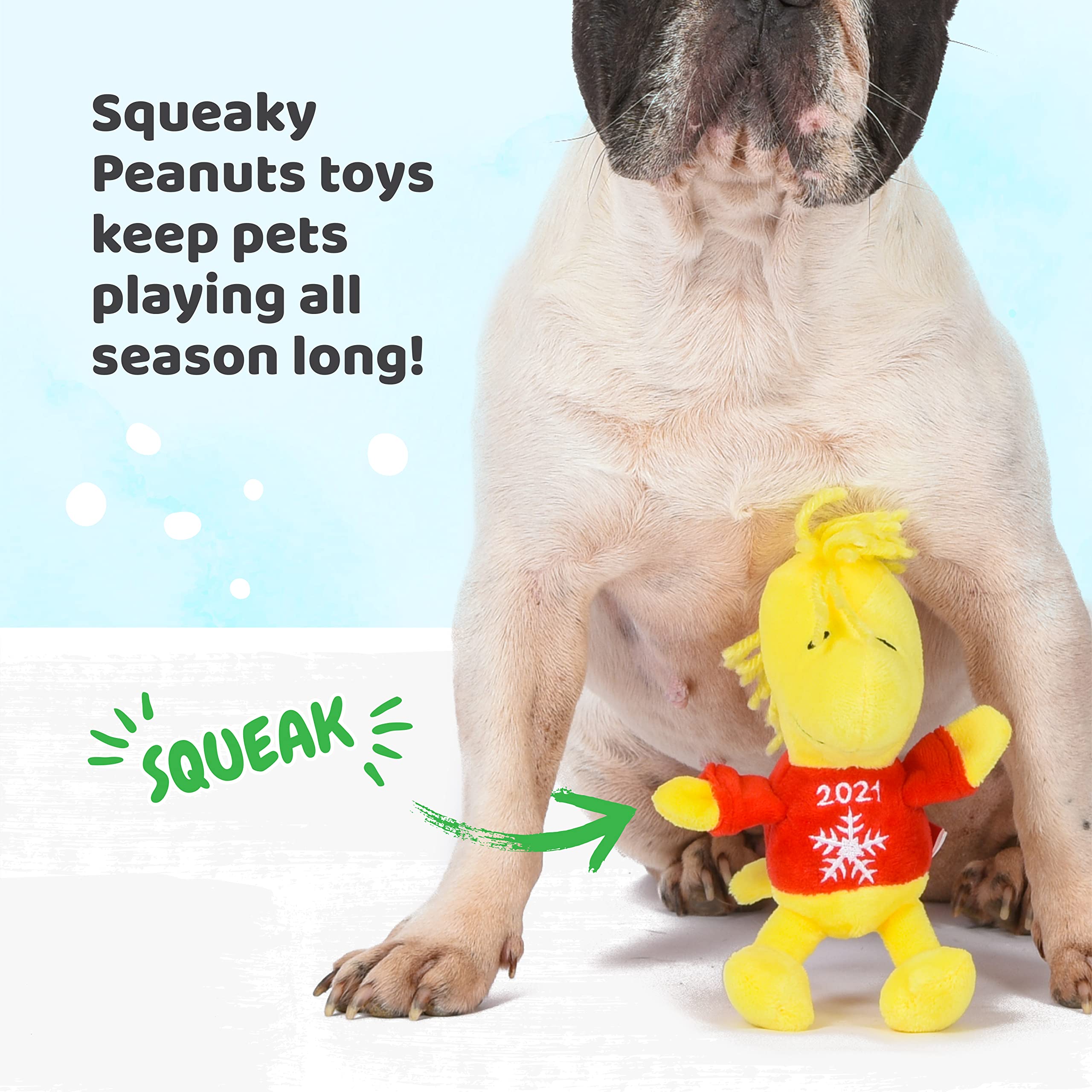Peanuts for Pets 6" Woodstock Plush Dog Toy with Squeaker - Red Snoopy Holiday, Officially Licensed, Model FF19106