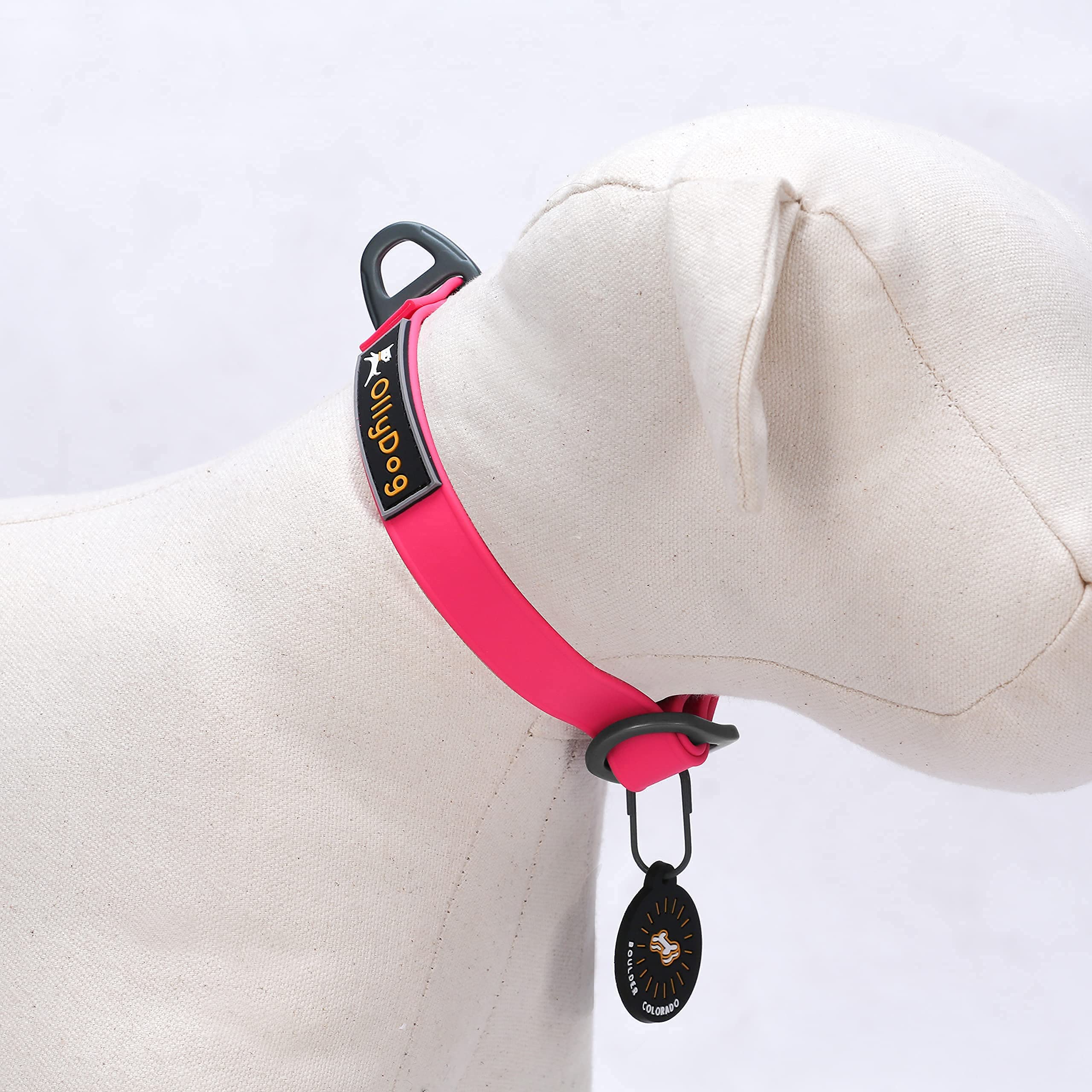 Ollydog Tilden Collar, Waterproof Dog Collar With Quick Release Buckle, Coated Stink-Proof Webbing, Lightweight Collar For Large, Medium And Small Dogs (Medium, Pink)