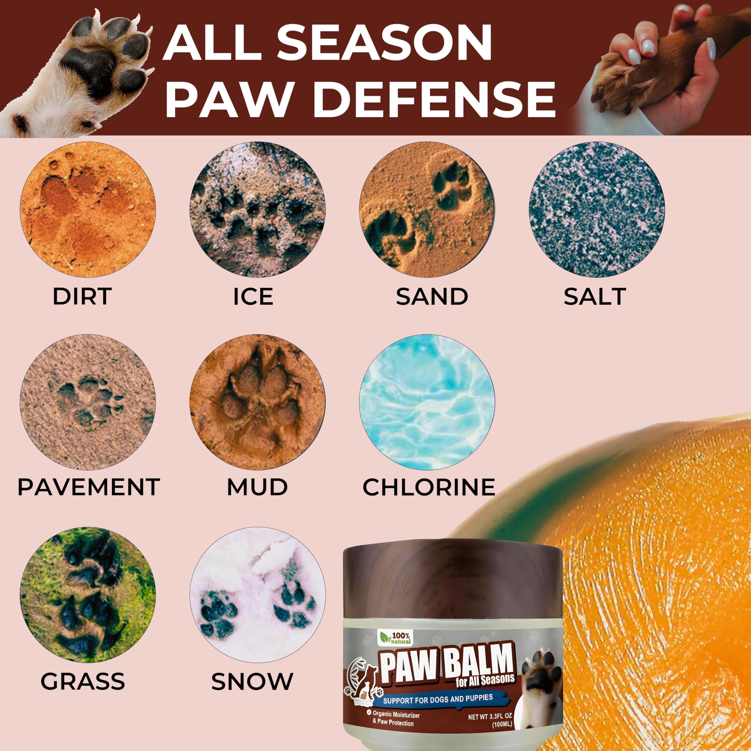 Maggie & Me Natural Organic Paw Balm for Dogs - 3.3oz Dry Cracked Paw Treatment, Hot Pavement Protector, Itchy Skin Relief, Nose