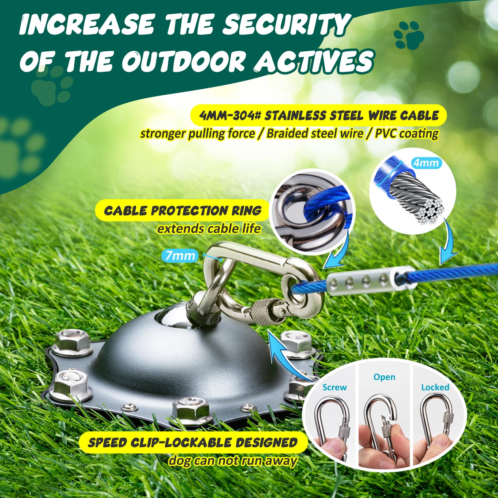 Dog Tie Out Cable And Stake, Dog Runner Leash For Yard Heavy Duty With Steel Wire Cable Leads 25Ft And Ground Anchors, 360 Swive