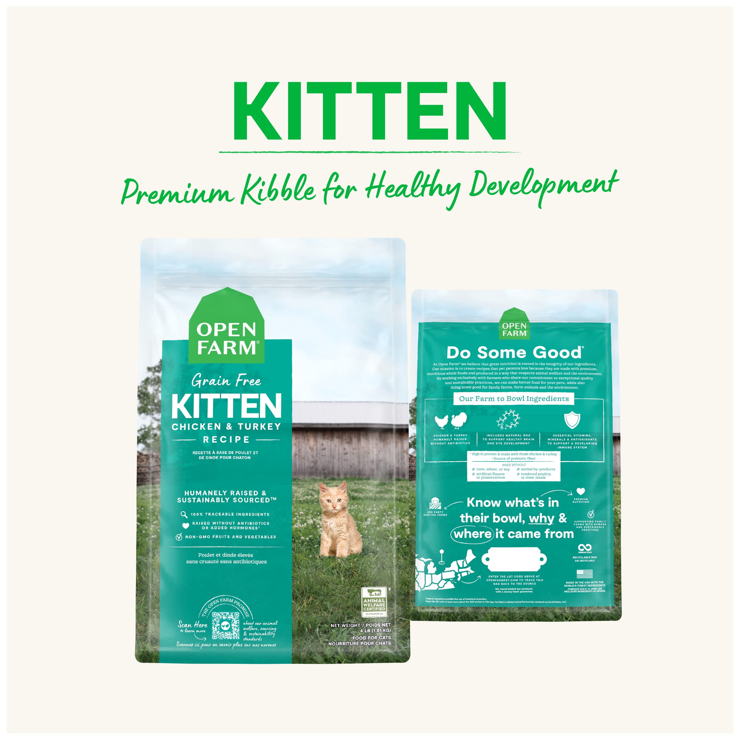 Open Farm, Grain Free Dry Kitten Food, Nutrient Dense Kibble with Protein, Vitamin A, Taurine, Naturally Occurring Fibers & Preb