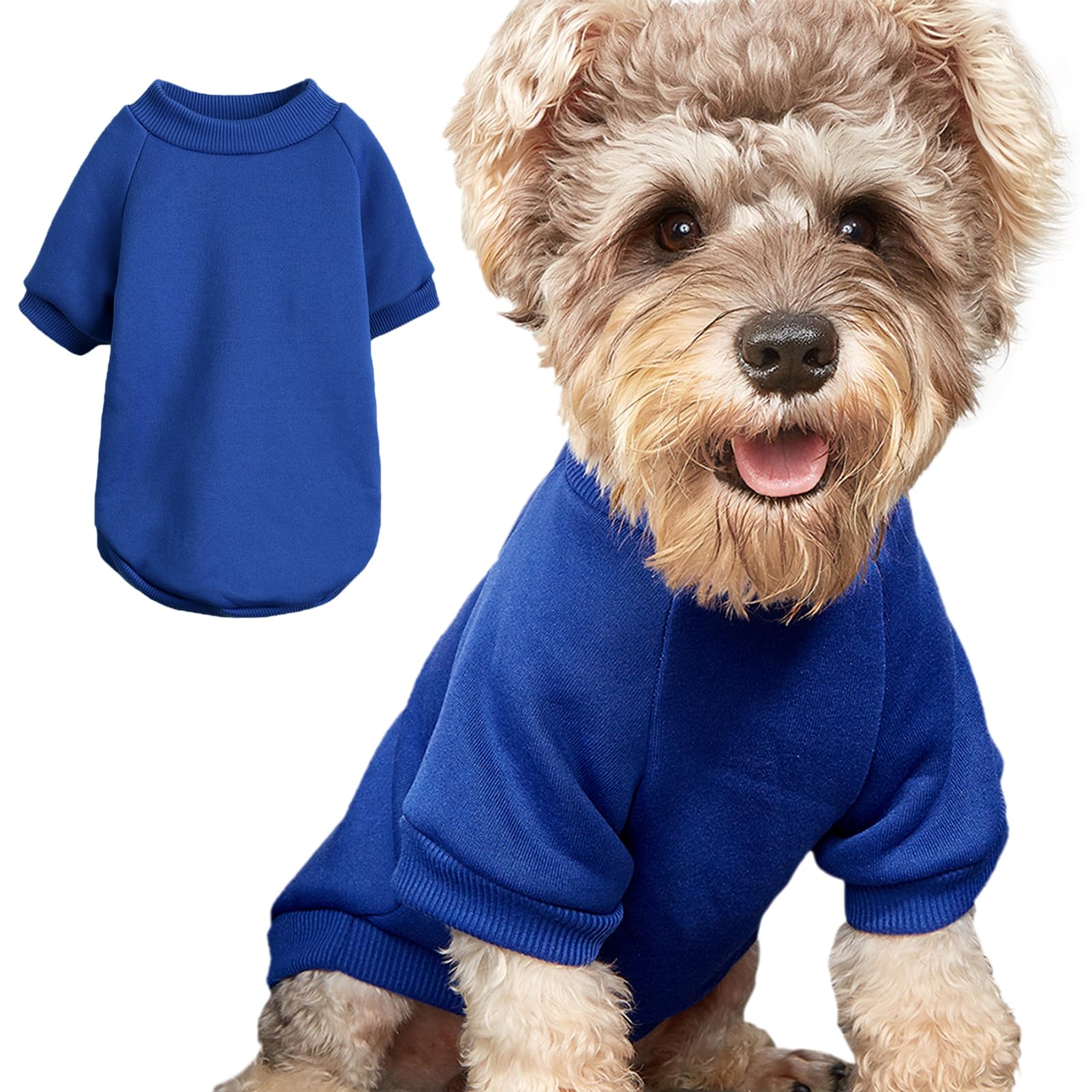 Jouhoi Puppy Sweater For Small Dogs Clothes Warm Winter Cat Clothe Pet Sweatshirt Knitwear Doggie Kitten Clothing, Blue, Large