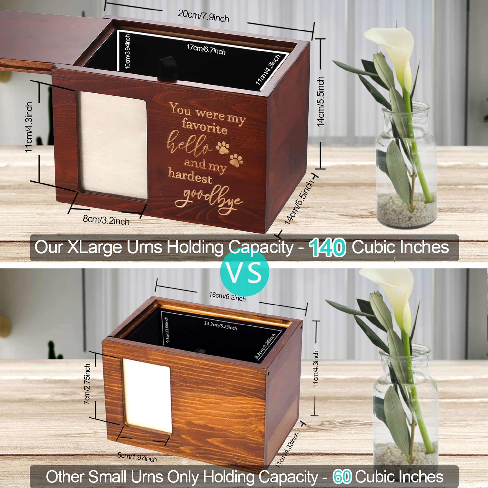 DGDCDV Pet Memorial Urns for Dog/Cat Ashes, Large Wooden Keepsake Box, XLarge, Nature Color, Model DGDCDV011