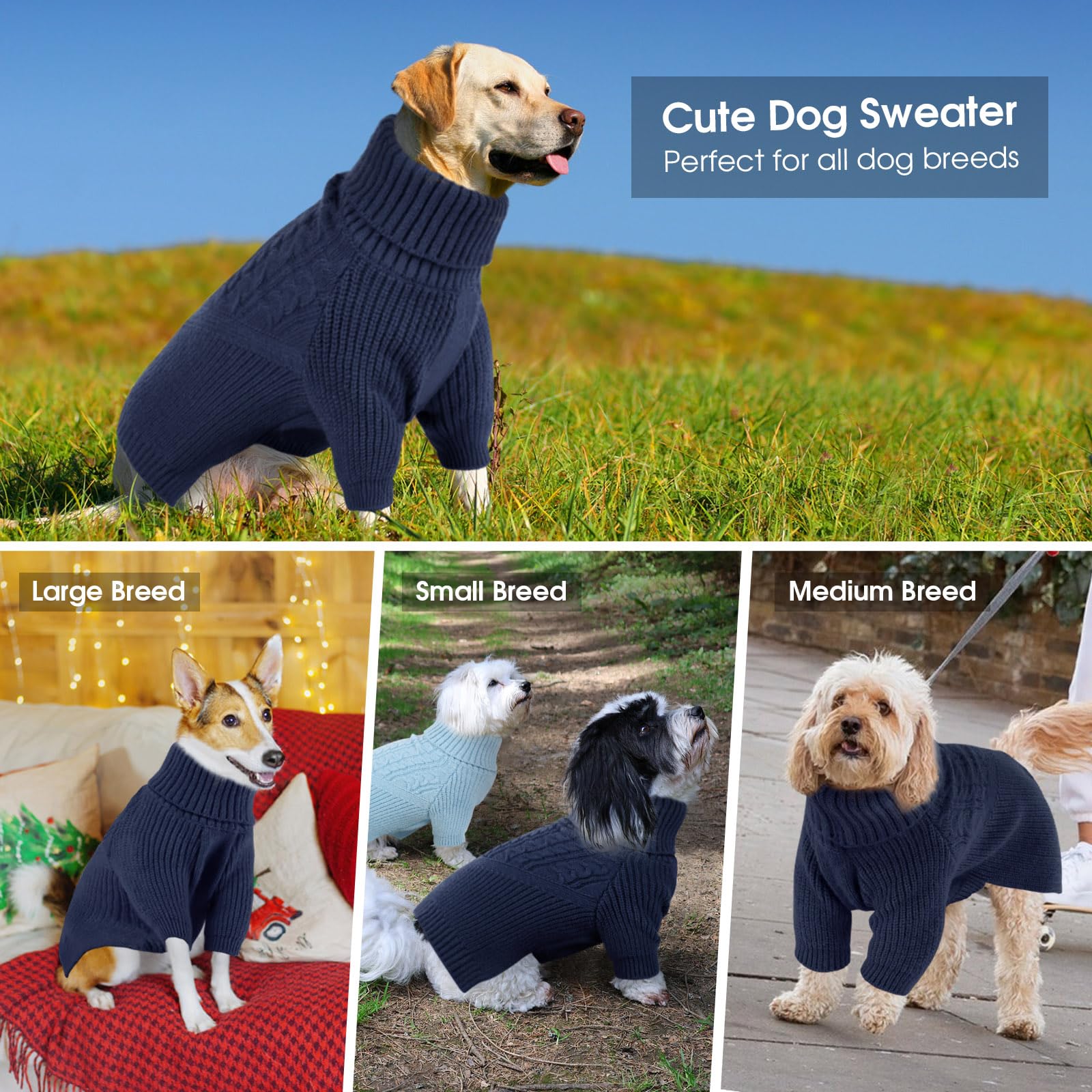 Queenmore Precious Winter Dog Knit Wear Xxl - Perfect For Boys Or Girls, Ideal Xmas Gift For Big Dogs - Warm & Chunky Navyblue C