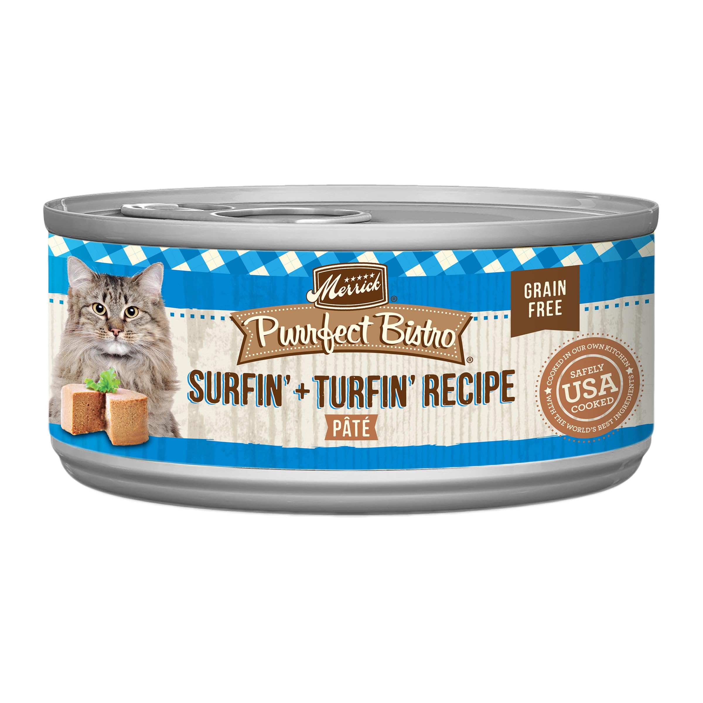 Merrick Purrfect Bistro Grain Free Premium Soft Canned Pate Adult Wet Cat Food, Surfin And Turfin Recipe - (Pack of 24) 3 oz. Ca