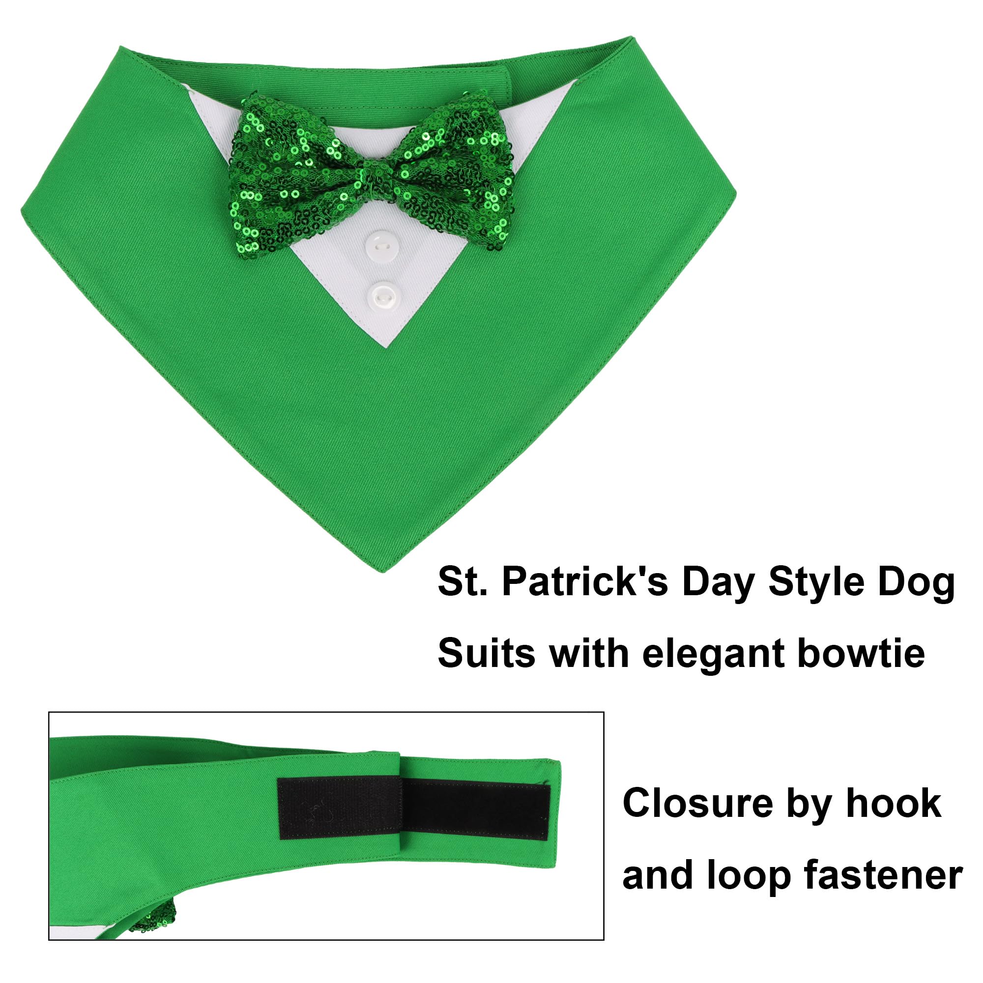 Adoggygo St.Patrick'S Day Dog Tuxedo Bandana, Green Pet Tux Collar With Bowtie Adjustable St Patricks Costume For Small Dogs Pet