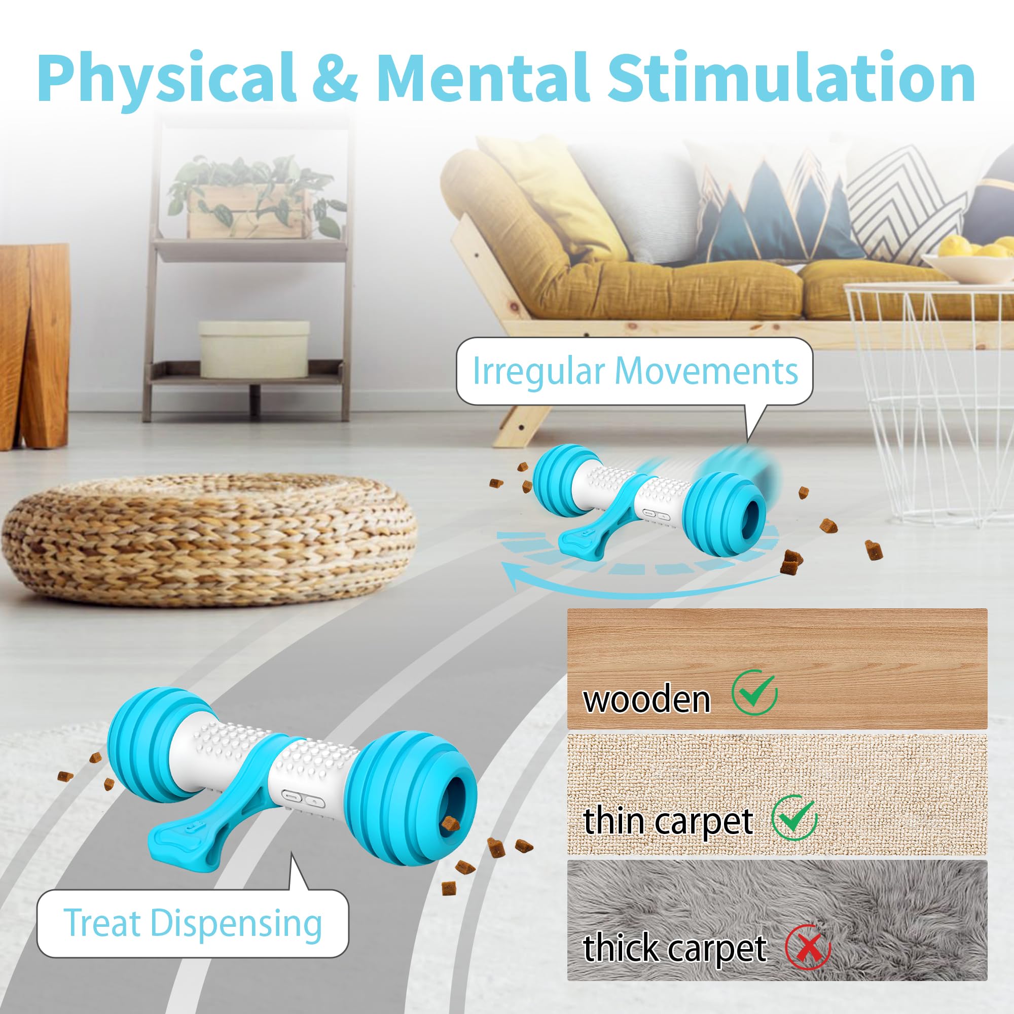 PETGEEK Interactive Dog Toy - Motion Activated USB Rechargeable Dog Bone for Medium Large Dogs - Blue Automatic Toy for Boredom Relief