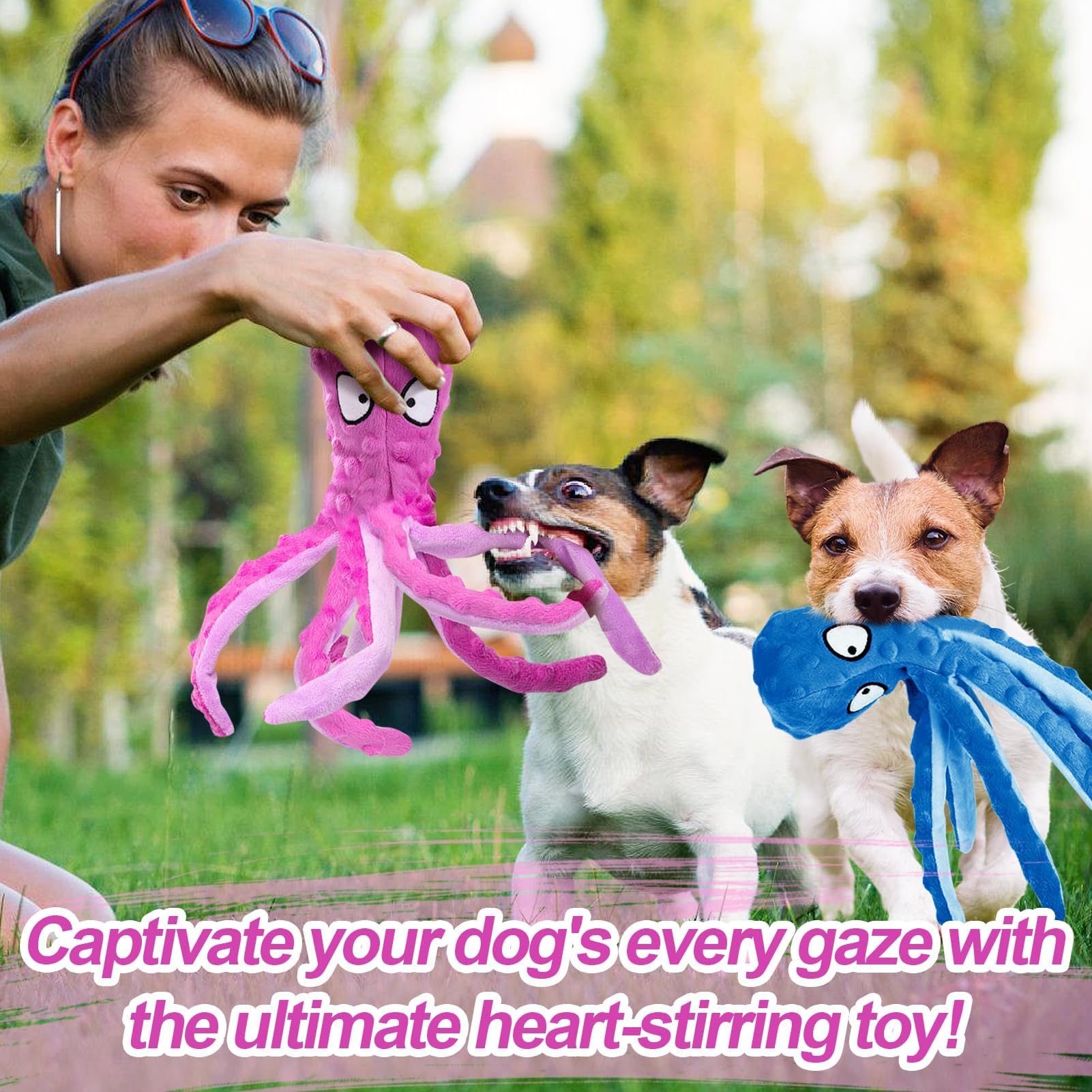 Alphatool Squeaky Dog Toys - 2pcs Soft Plush Chew Crinkle Puppy Toys to Keep Them Busy, Octopus No Stuffing Interactive Essentia