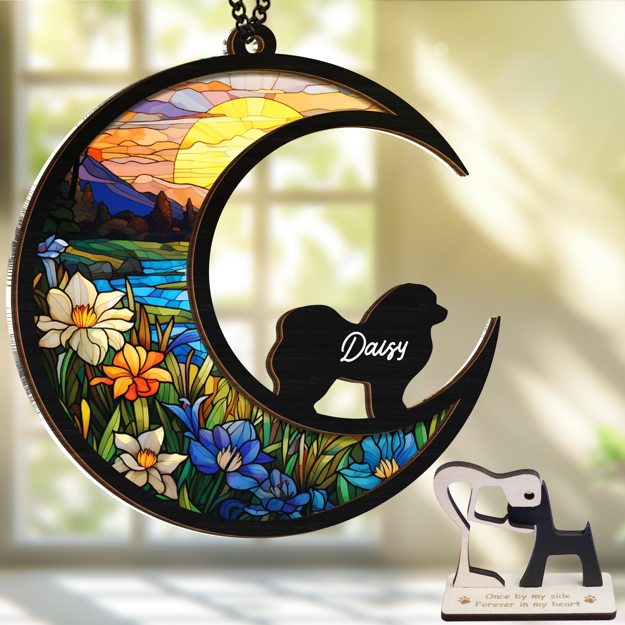 6'' Chow Chow Dog Memorial Suncatcher Personalized Name Dog Breed Pet Ornament Window Car Hanging Sympathy Gift For Loss Of Pet 