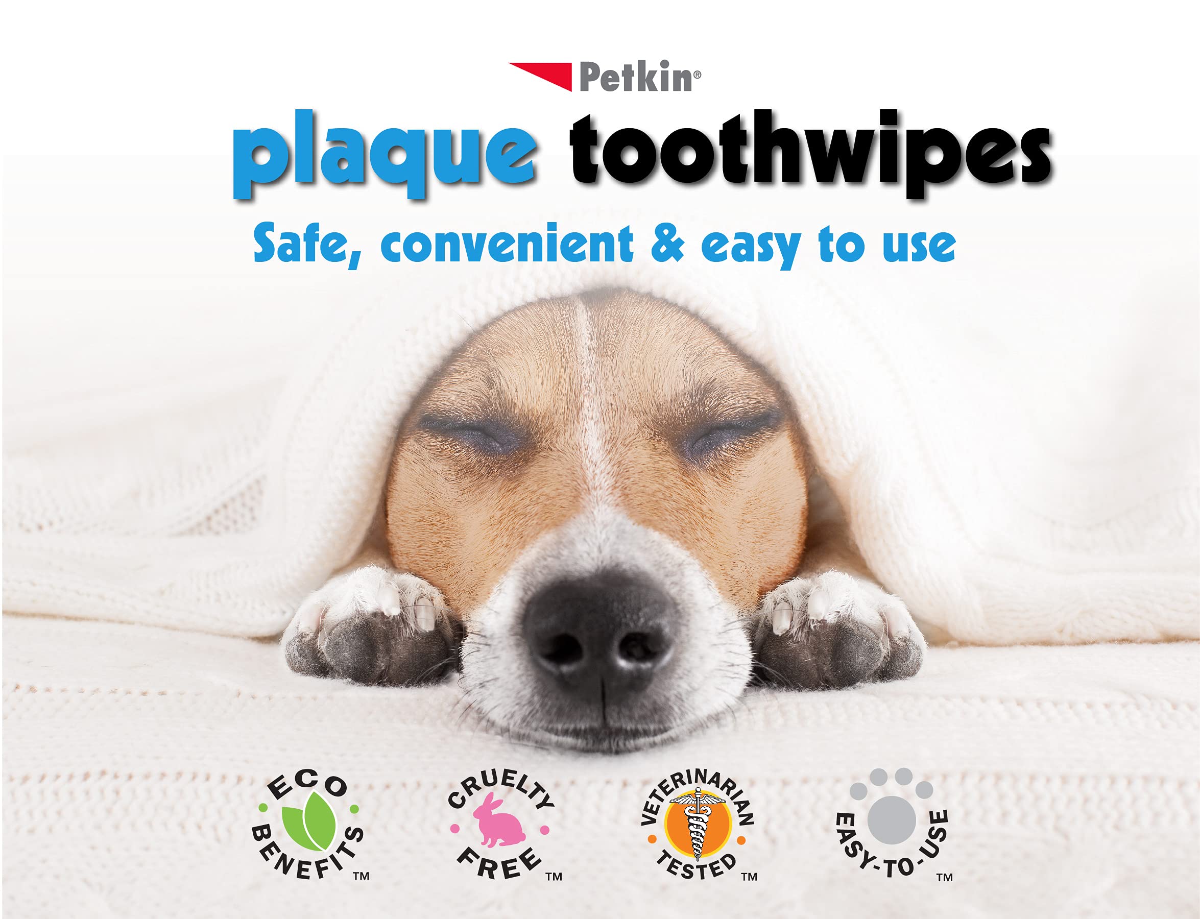 Petkin Cat and Dog Dental Wipes, 80 Wipes (Fresh Mint) - Natural Formula Cleans Teeth, Gums & Freshens Breath - for Daily Use -